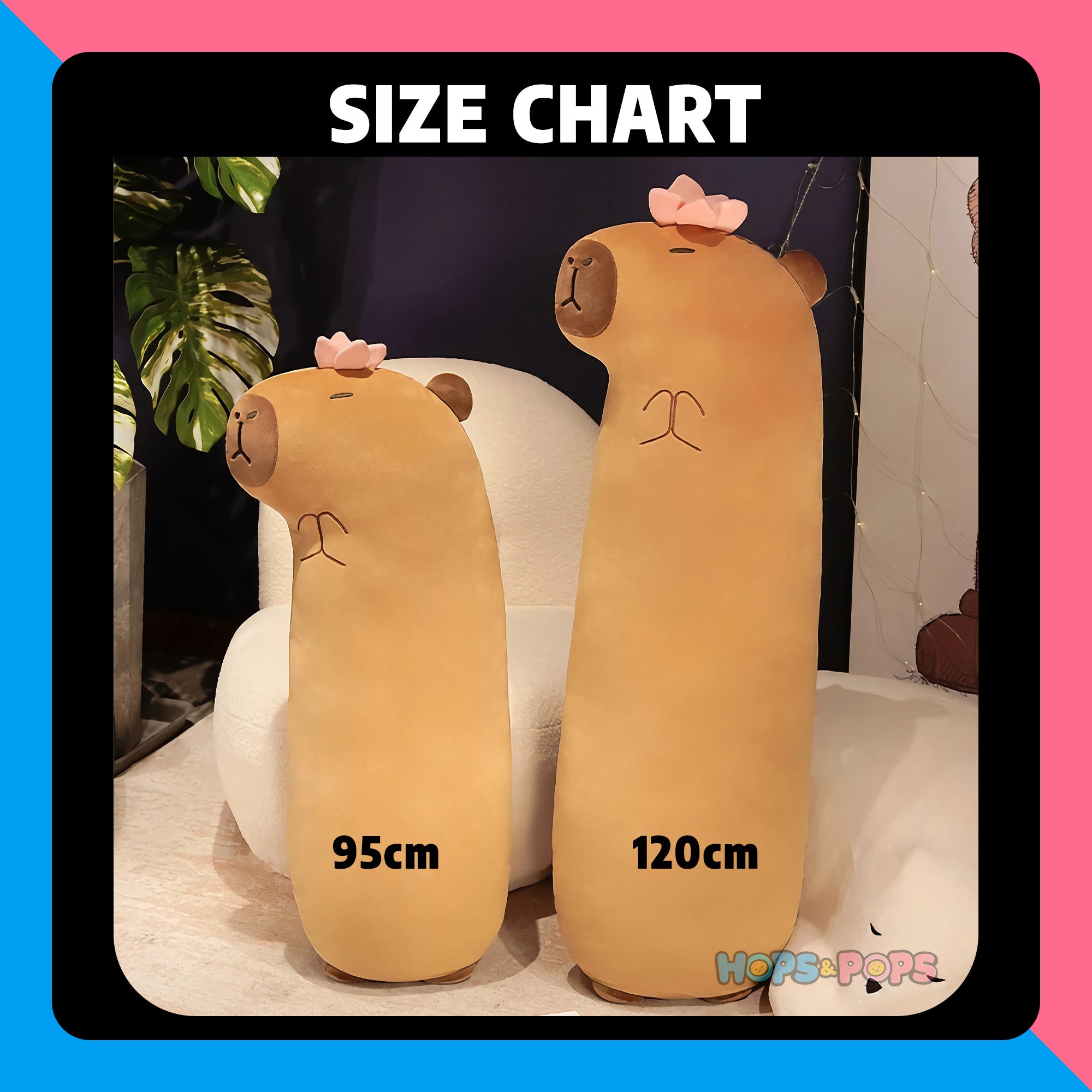 Size Chart for Cozy Capybara Hug Looong Plushie