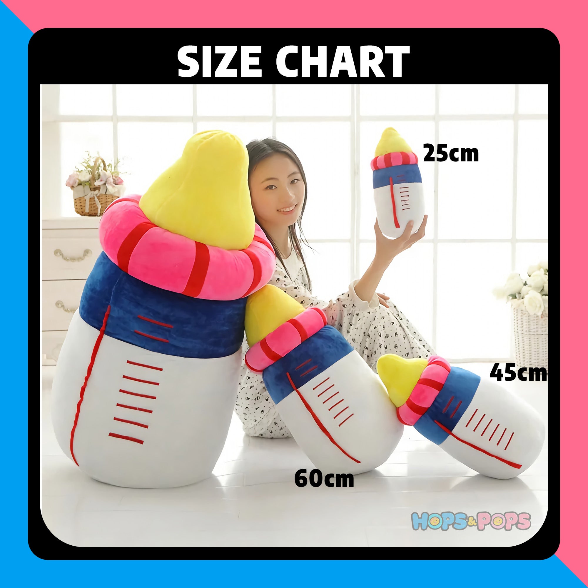 Size Chart for Milky Snuggle Bottle, Soft Plush Hug Buddy