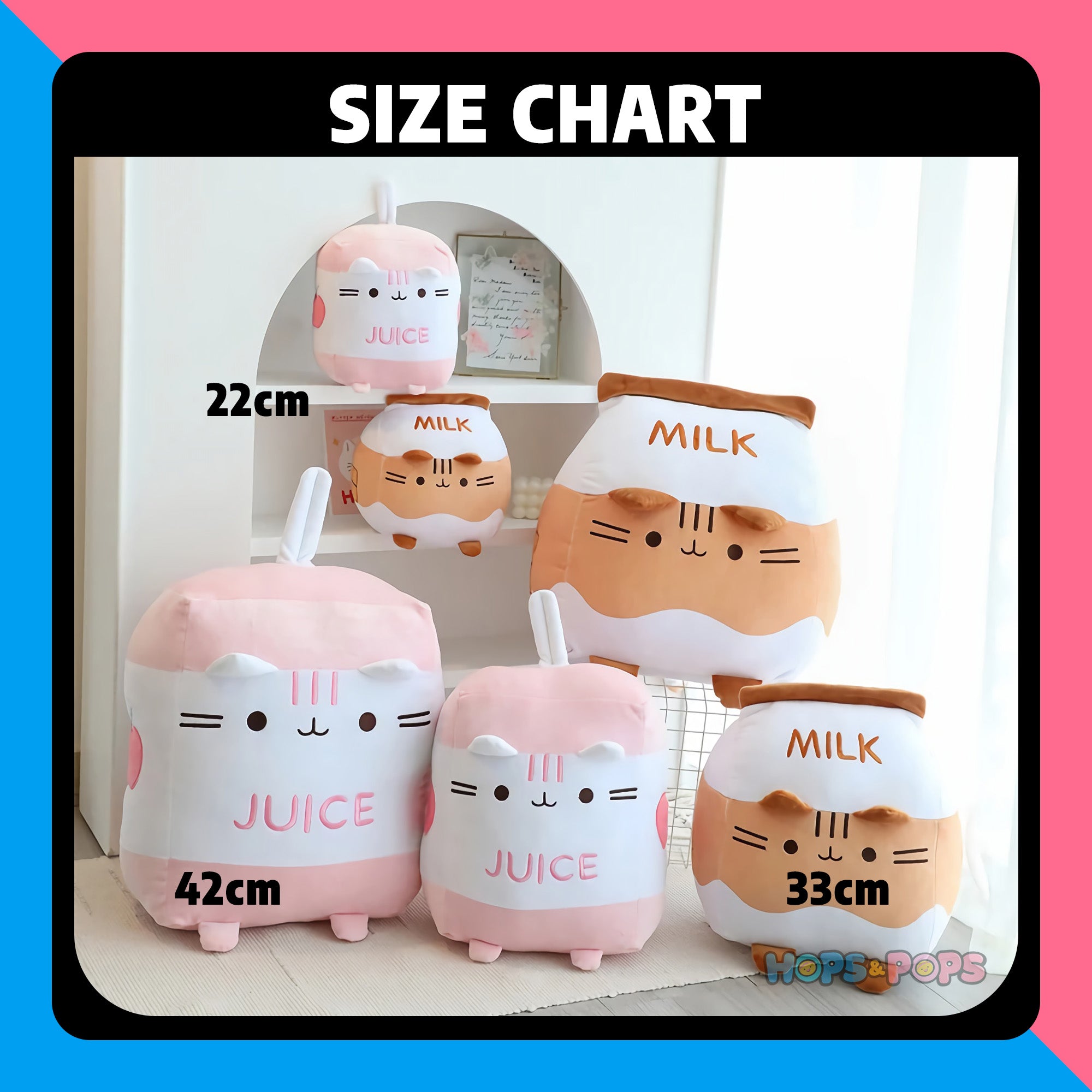 Size Chart for Sippy Paws Cat Milk & Juice Box Plushies