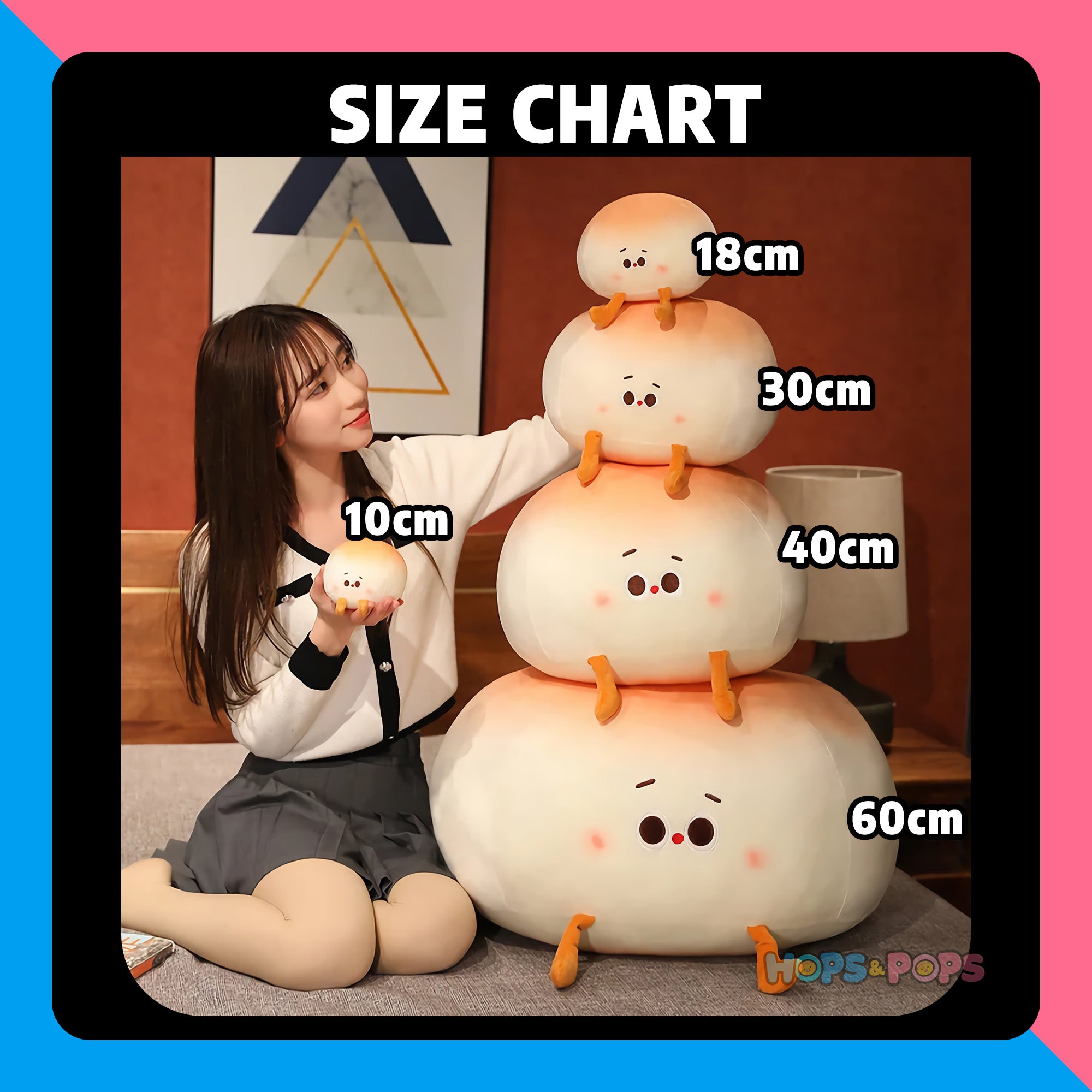 Size Chart for Bao Buddies - Chubby Bun Plush Pillows