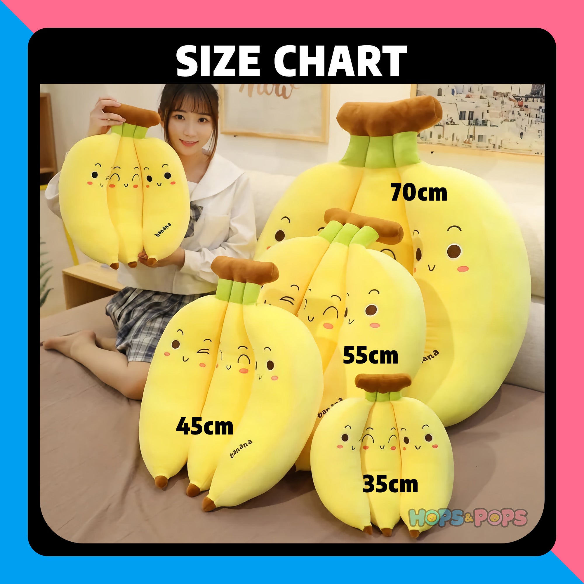 Size Chart for Kawaii Banana Yummy Plushie