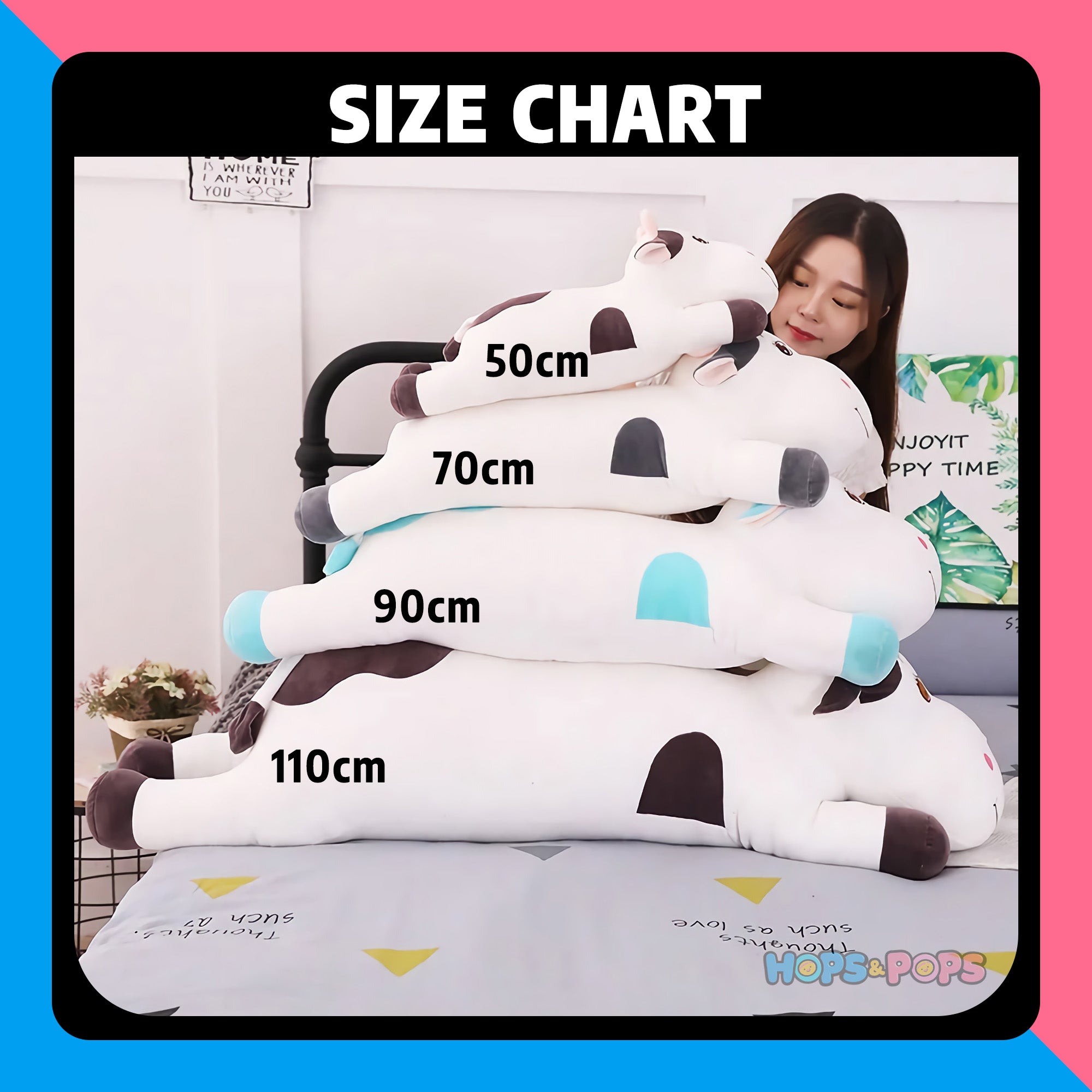 Size Chart for MooBuddies Huggable Looong Cow Plush