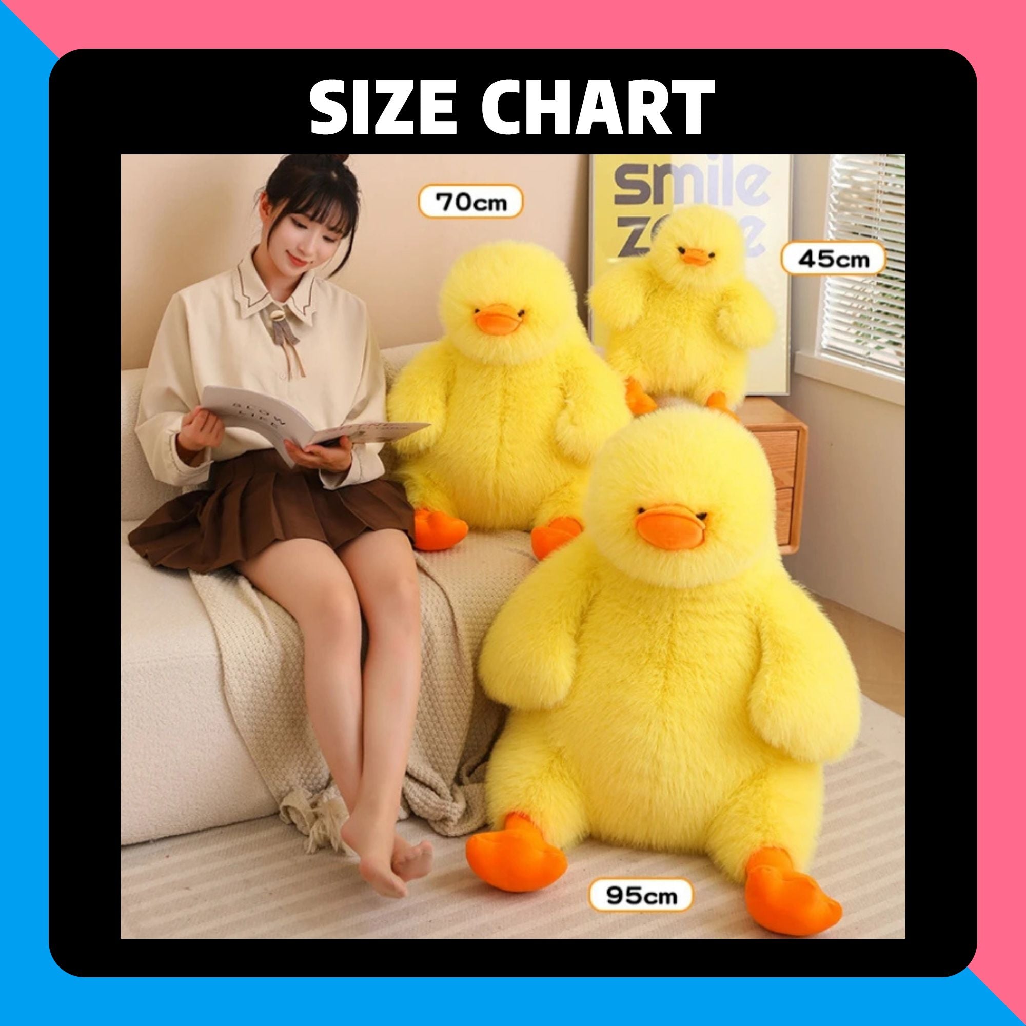 Size Chart for Fluffy Chubby Duck Plush Pillow