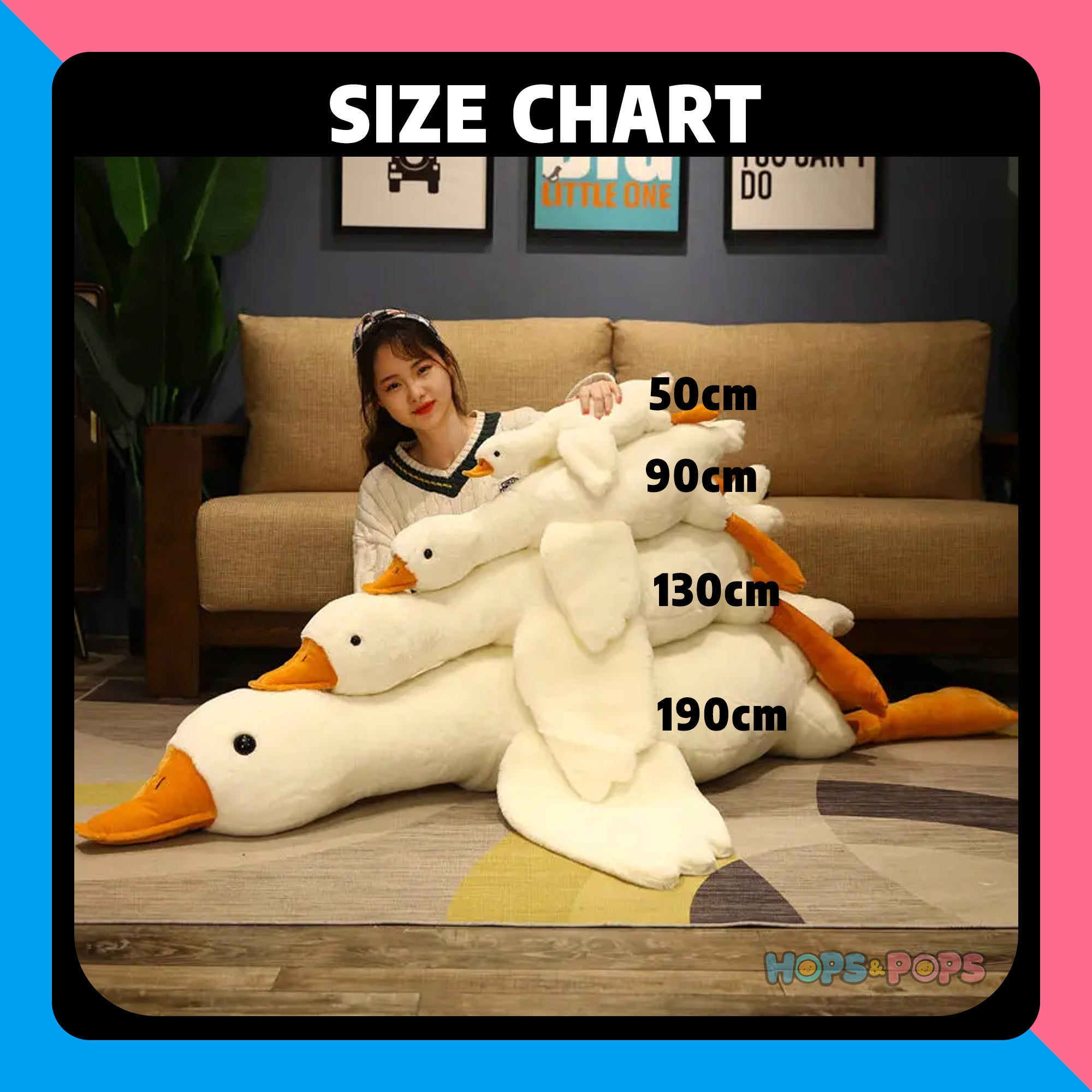 Size Chart for Honk & Snooze Giant Goose Looong Plush Pillow