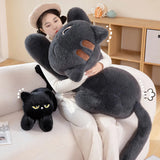 Black & Grey Winking & Sleeping Cat Plush Body Pillow