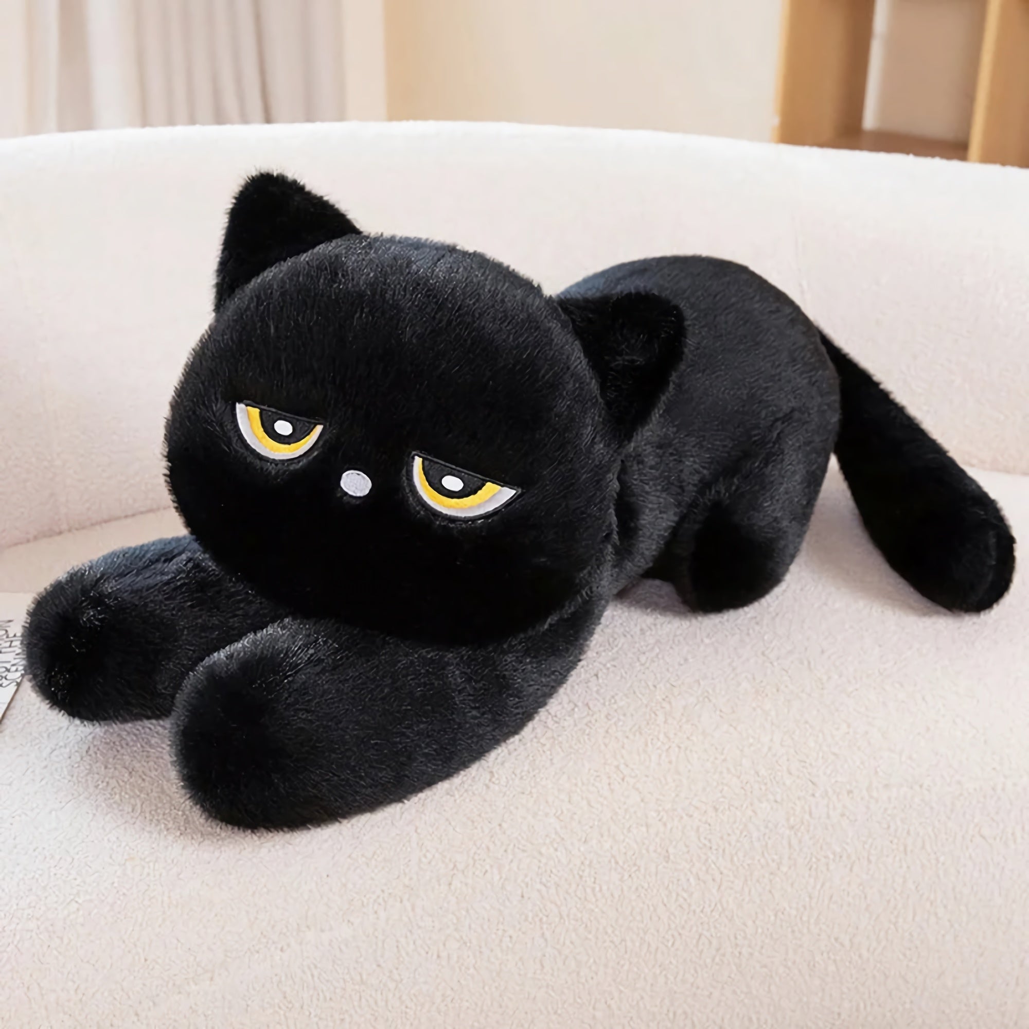 Black & Grey Winking & Sleeping Cat Plush Body Pillow