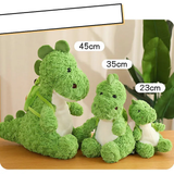 Size comparison of the Kawaii Green Dinosaur Plush in three sizes: 45cm, 35cm, and 23cm.