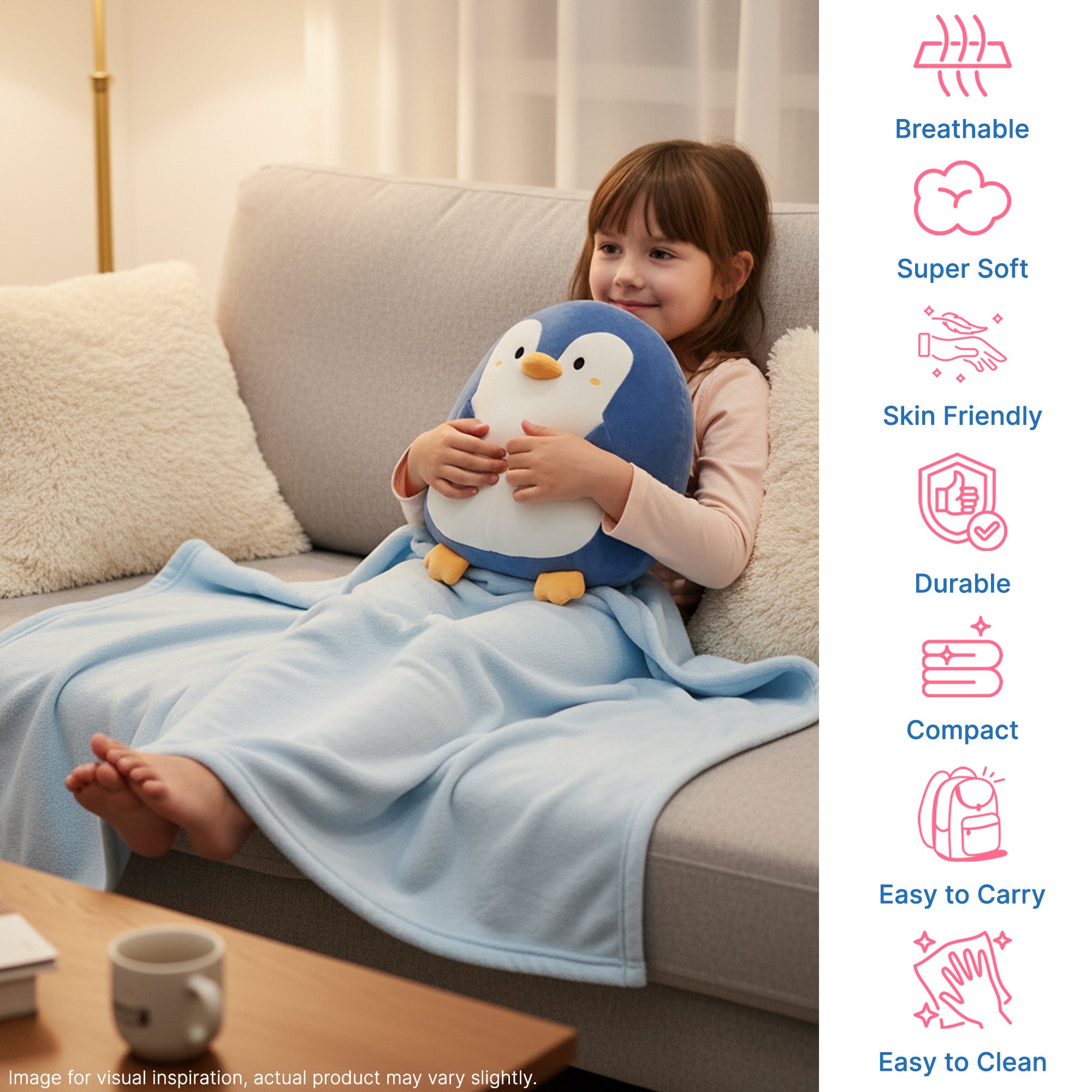 Arctic Pals Kids Travel Blanket & Plush Pillow Set - Hops and Pops - Cute - Plushies - Kawaii - Theme: Kawaii/Cute, Cartoonish