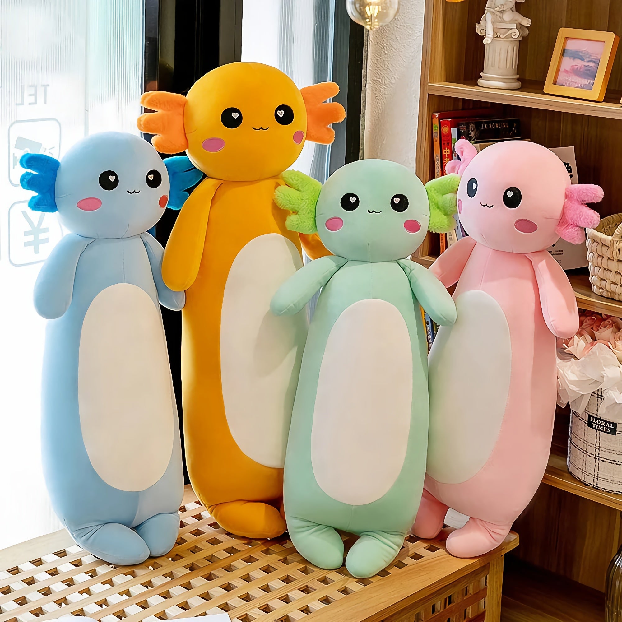Axolotl Stuffed Looong Plushie - Hops and Pops - Cute - Plushies - Kawaii - Axolotl Plush - Stuffed Animals