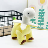 Plush toy resembling a dinosaur with a yellow body and a white neck, featuring a banana-like design.