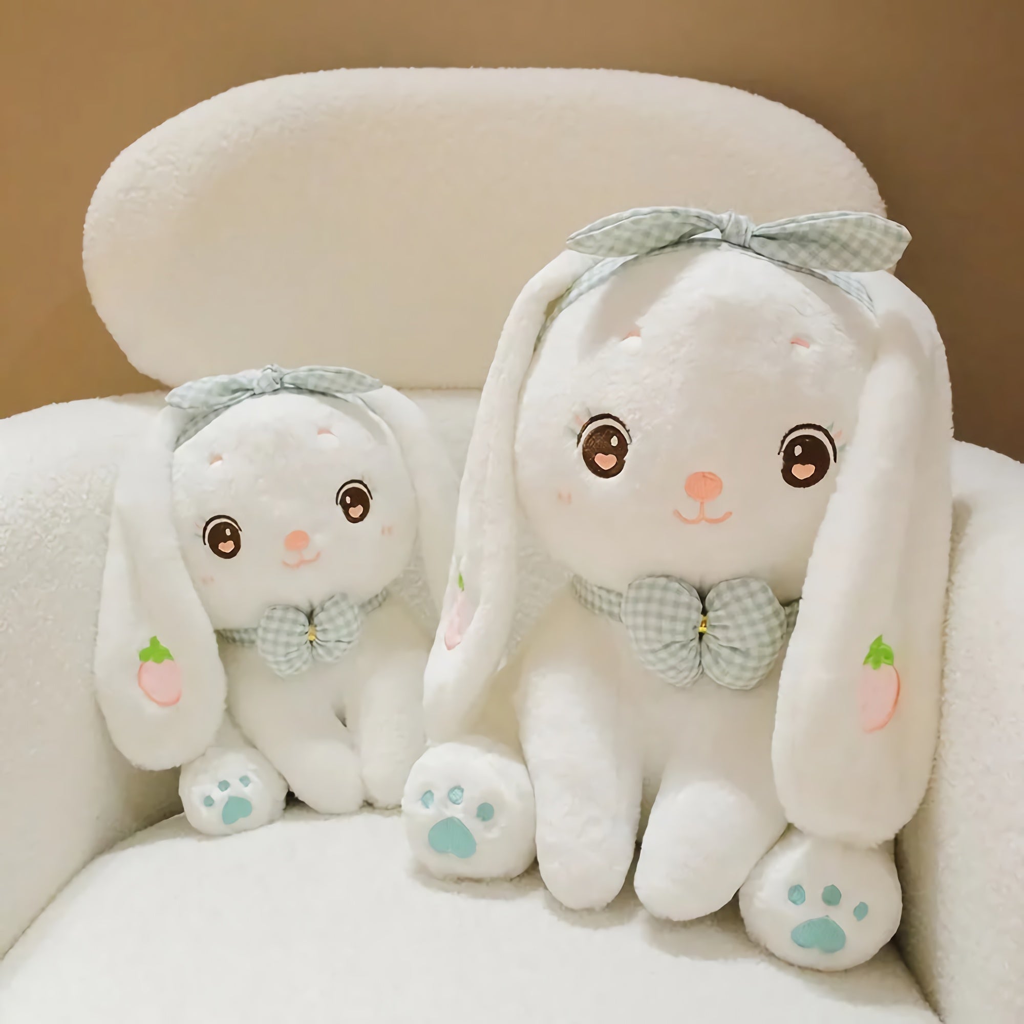 Berry Bow Bunny Plush - Hops and Pops - Cute - Plushies - Kawaii - Rabbit Plush - White