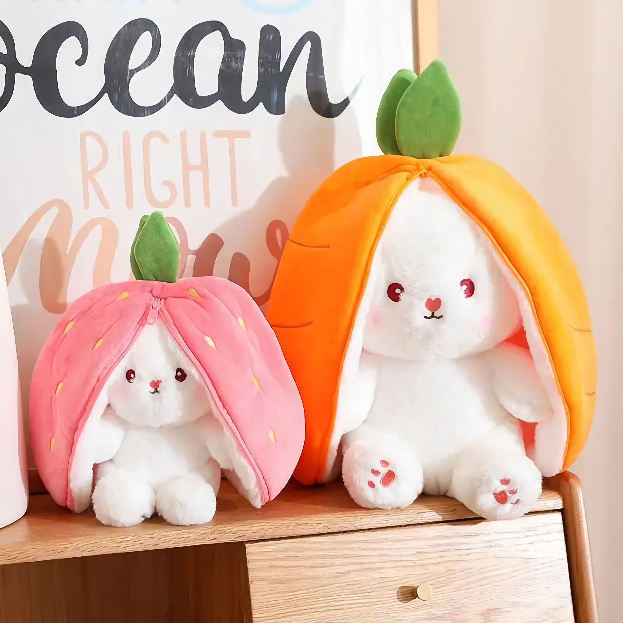 Berry Buns, Transforming Strawberry & Carrot Bunny Plush - Hops and Pops - Cute - Plushies - Kawaii - Rabbit Plush - Stuffed Animals