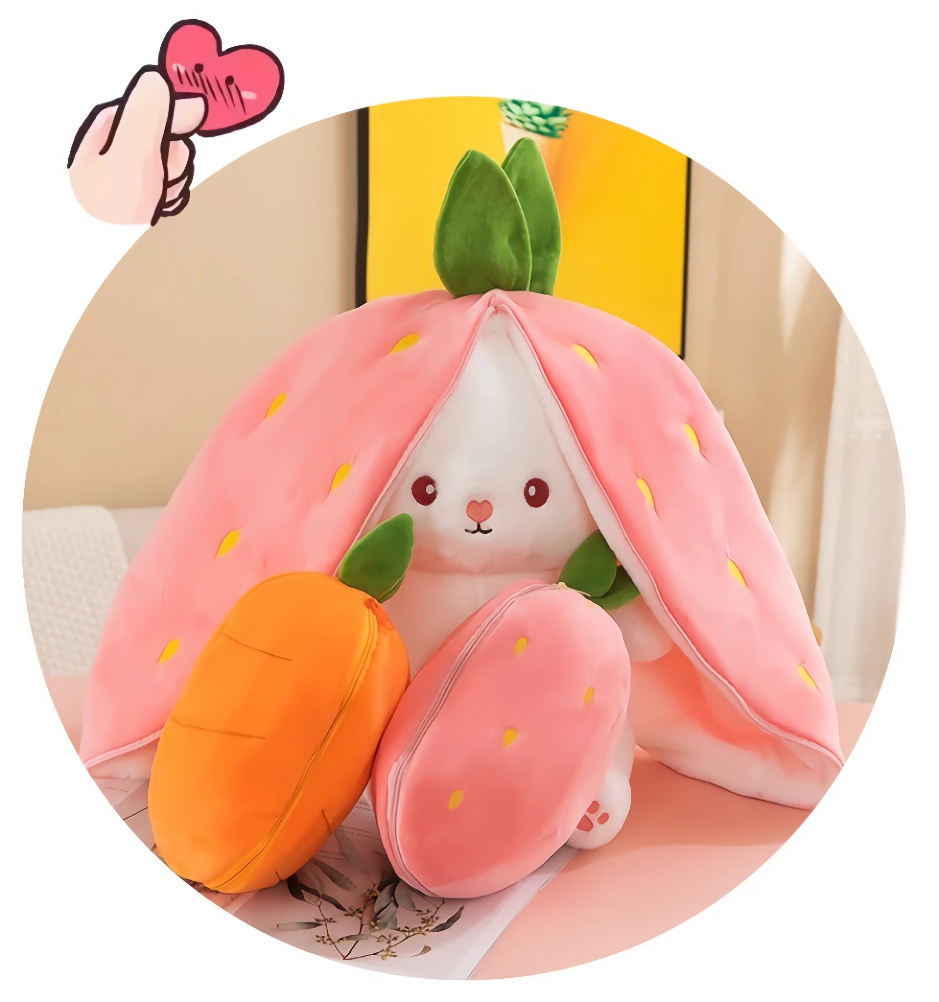 Berry Buns, Transforming Strawberry & Carrot Bunny Plush - Hops and Pops - Cute - Plushies - Kawaii - Rabbit Plush - Theme: Kawaii/Cute