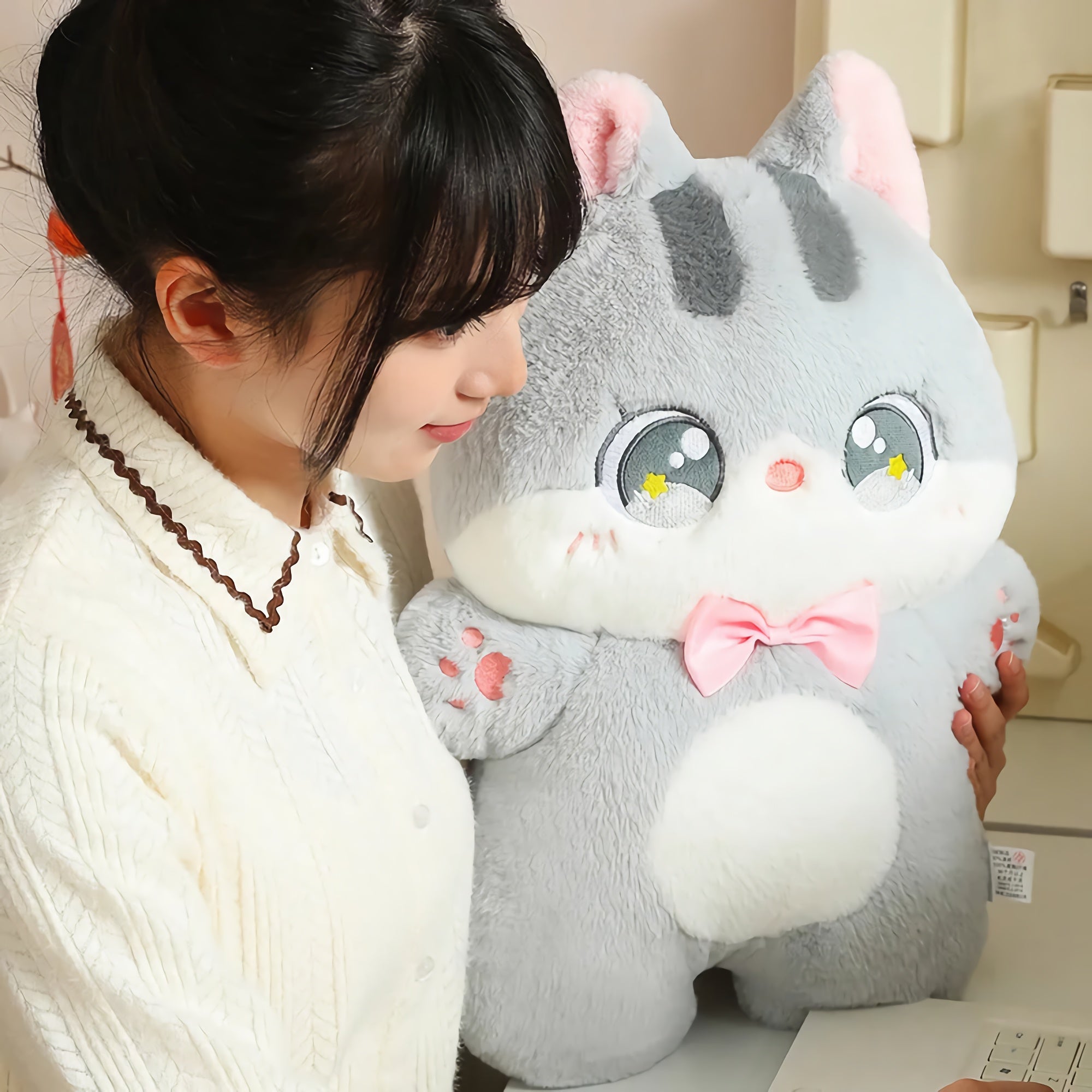 Big-Eyed Bowtie Kittens Plush Stuffed Animal - Hops and Pops - Cute - Plushies - Kawaii - Cat Plush - Stuffed Animals