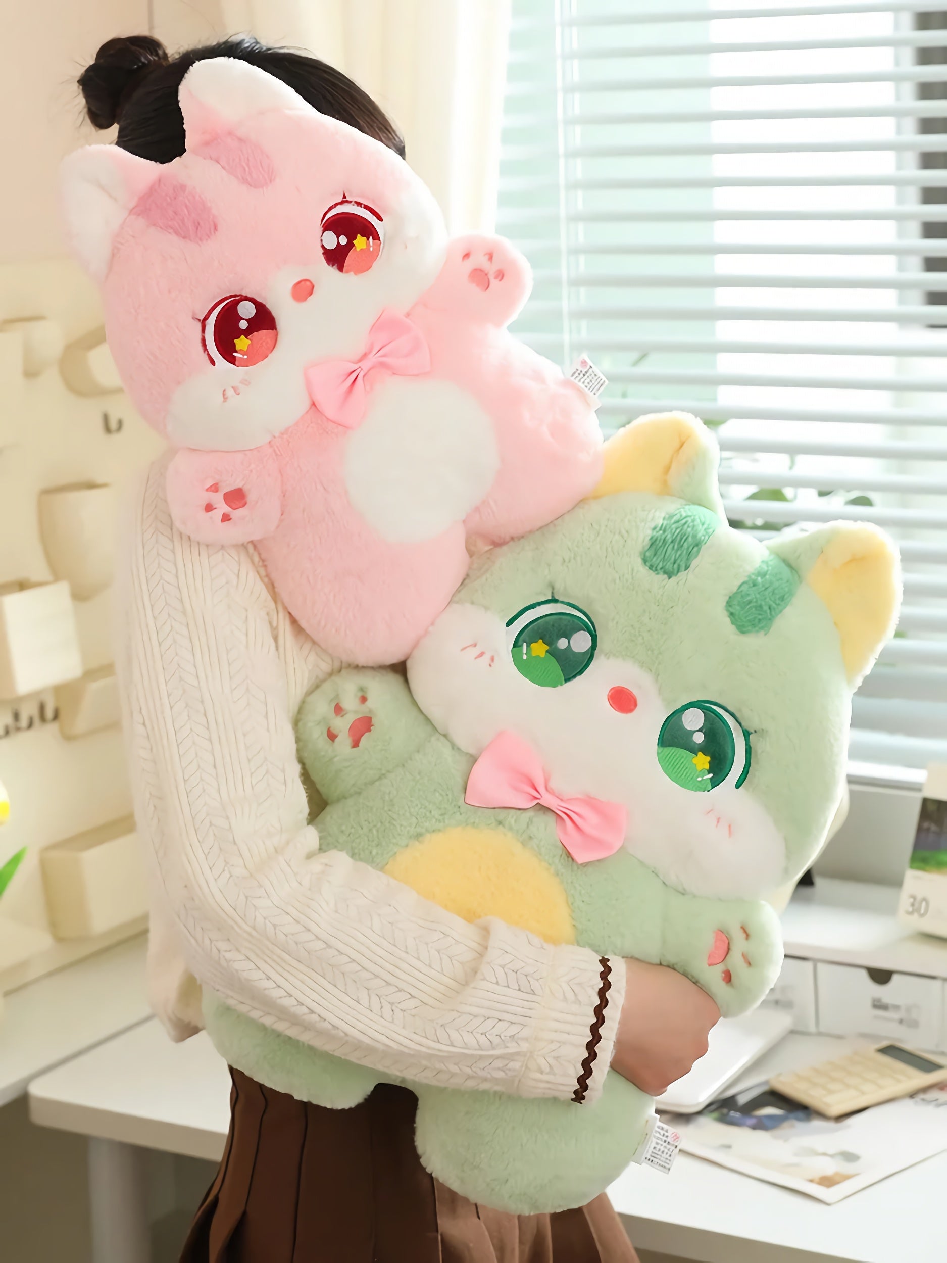 Big-Eyed Bowtie Kittens Plush Stuffed Animal - Hops and Pops - Cute - Plushies - Kawaii - Cat Plush - Stuffed Animals