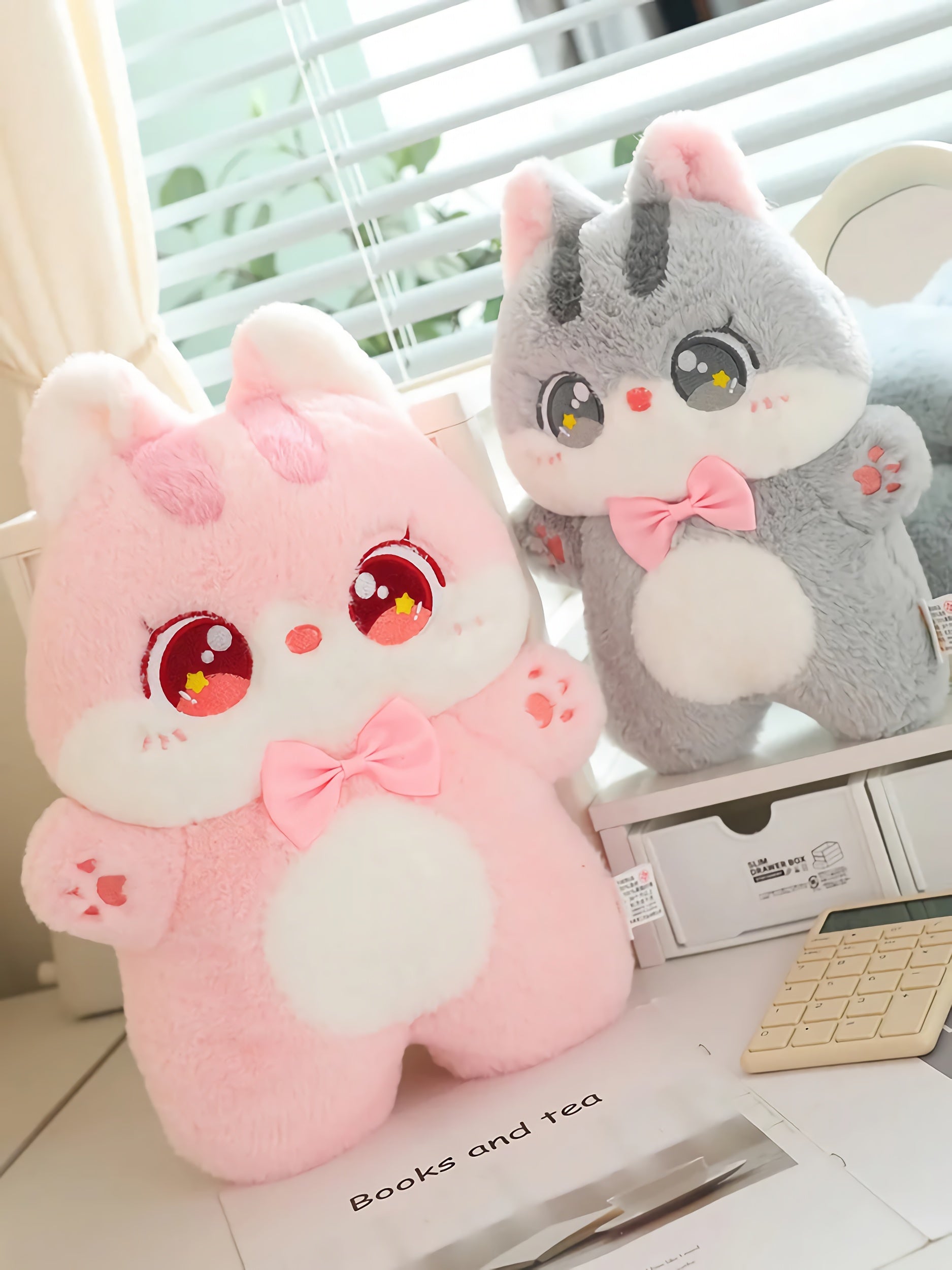 Big-Eyed Bowtie Kittens Plush Stuffed Animal - Hops and Pops - Cute - Plushies - Kawaii - Cat Plush - Stuffed Animals
