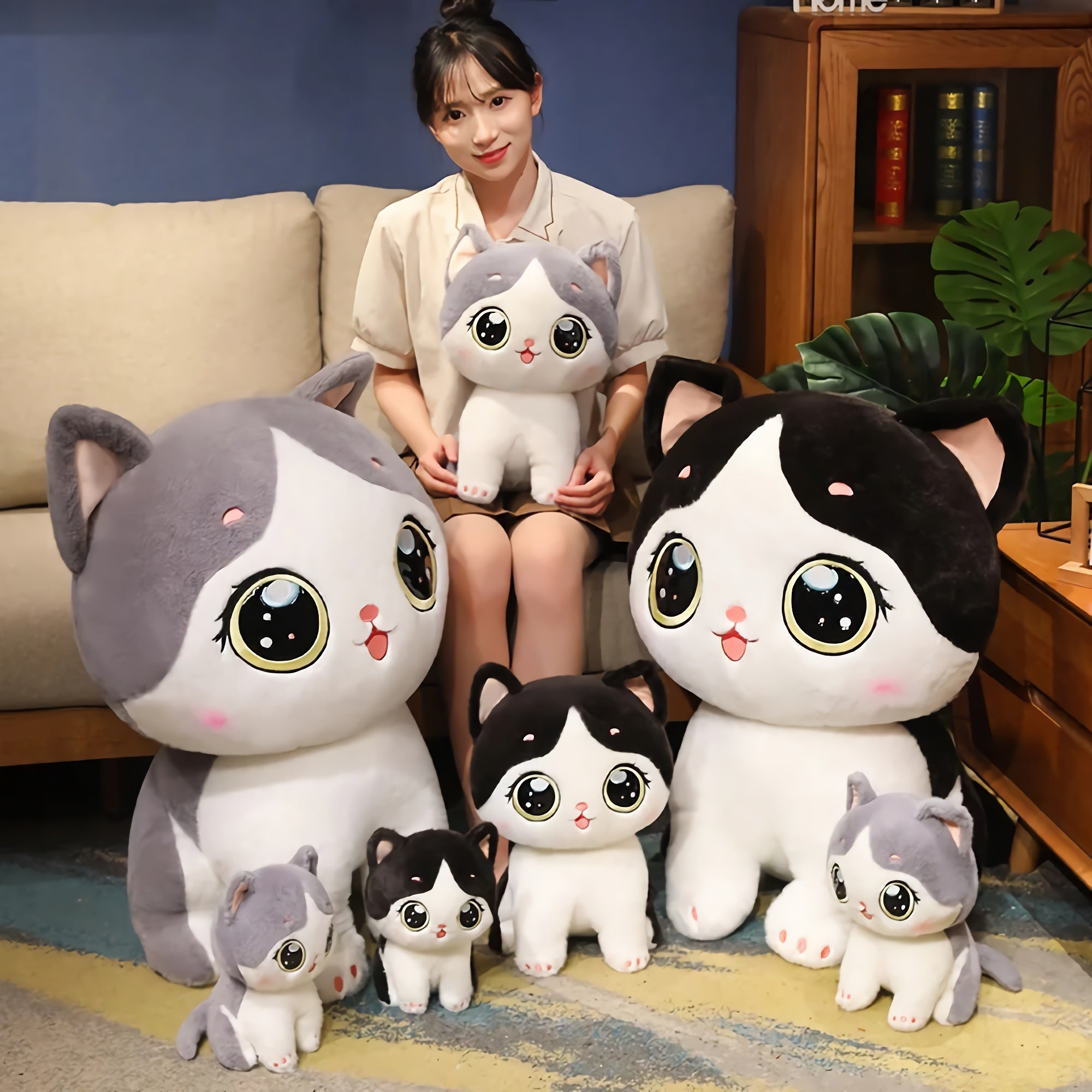 Big-Eyed Cute Kitten Plush - Hops and Pops - Cute - Plushies - Kawaii - Cat Plush - Shape: Round
