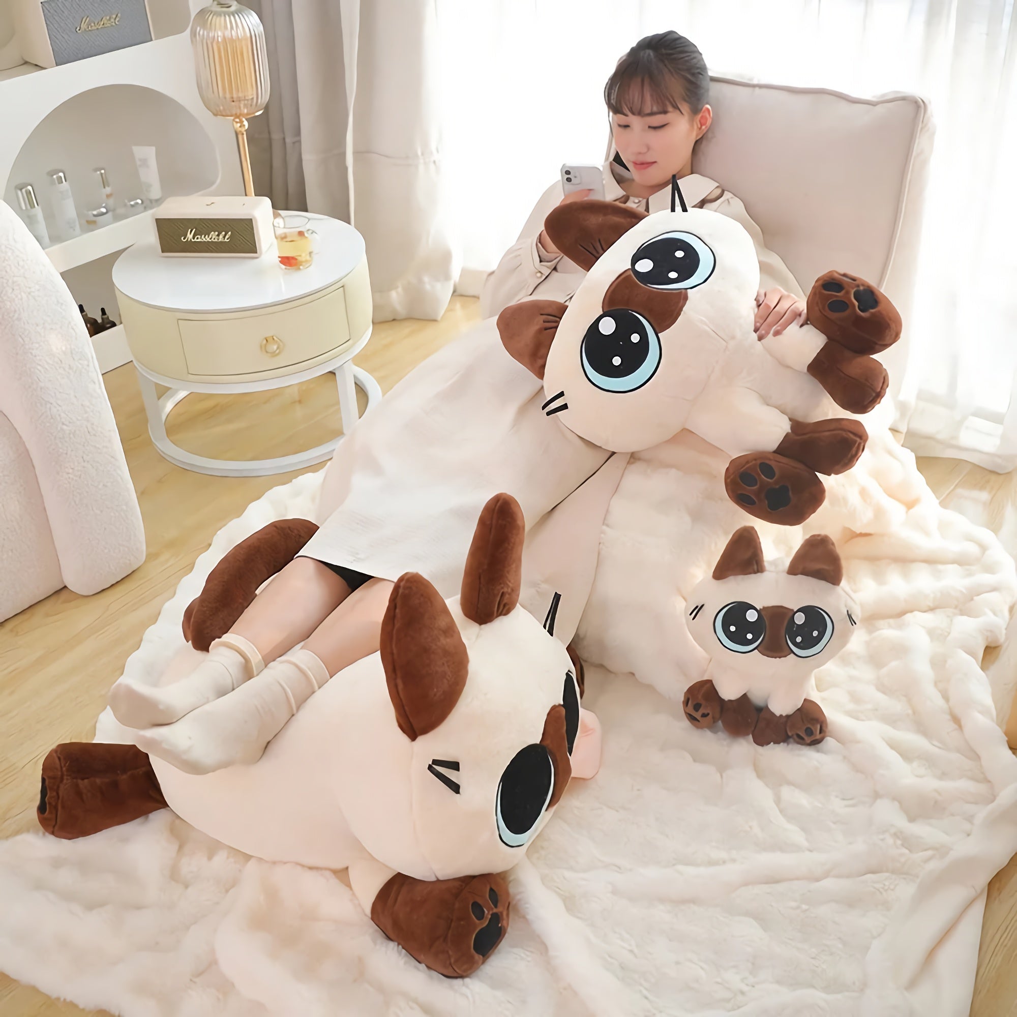 Big-Eyed Siamese Cat Stuffed Animal Plush - Hops and Pops - Cute - Plushies - Kawaii - Cat Plush - Features: Big Eyes