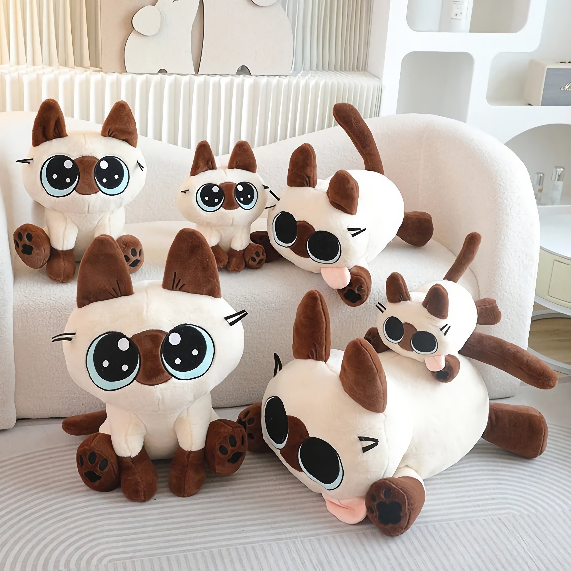 Big-Eyed Siamese Cat Stuffed Animal Plush - Hops and Pops - Cute - Plushies - Kawaii - Cat Plush - Size: Regular - Size: Small