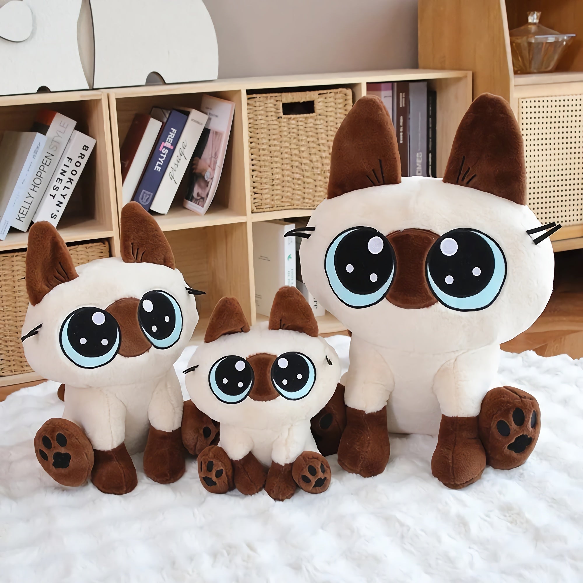 Big-Eyed Siamese Cat Stuffed Animal Plush - Hops and Pops - Cute - Plushies - Kawaii - Cat Plush - Stuffed Animals