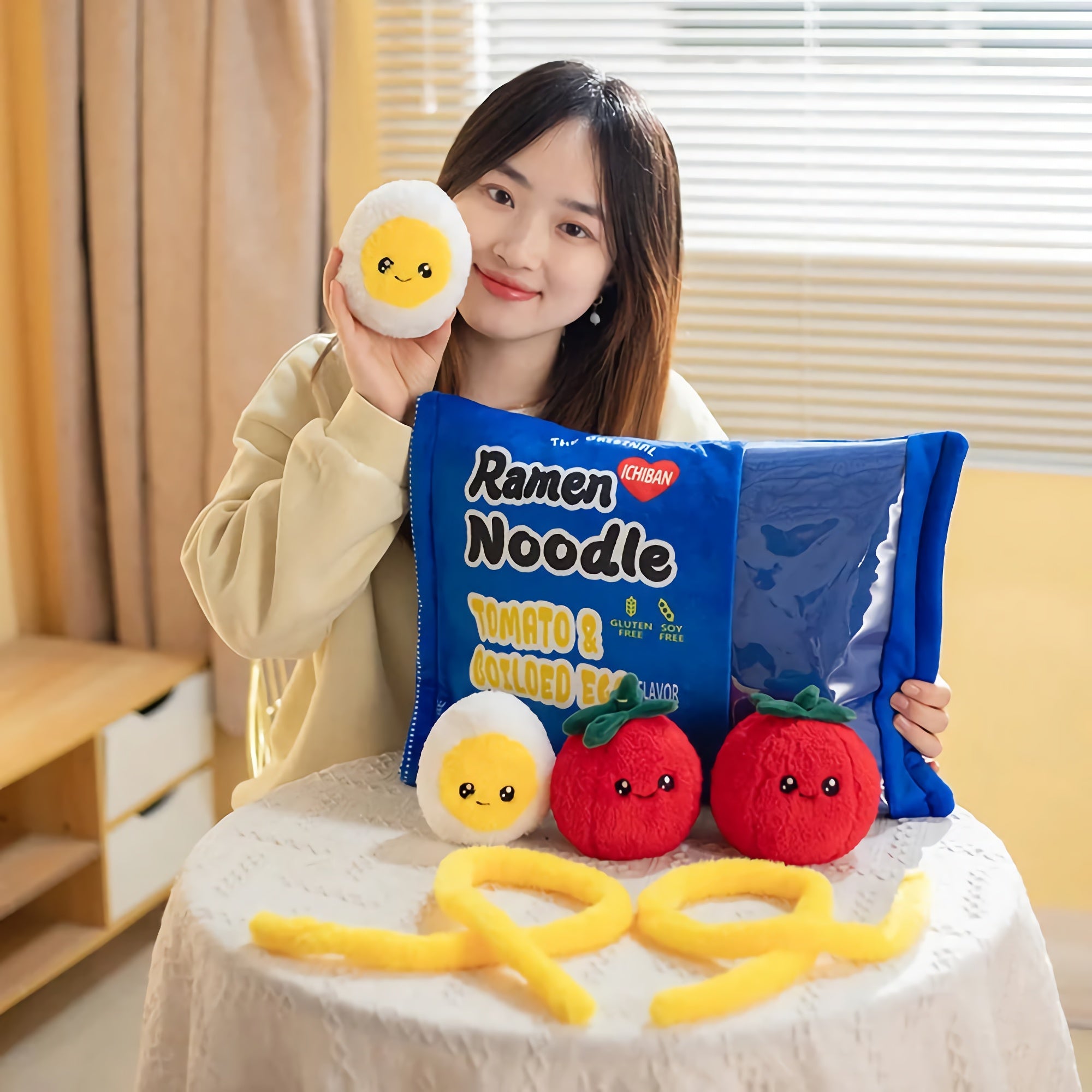 Blue Ramen Buddies, Peekaboo Plush Set - Hops and Pops - Cute - Plushies - Kawaii - Blue