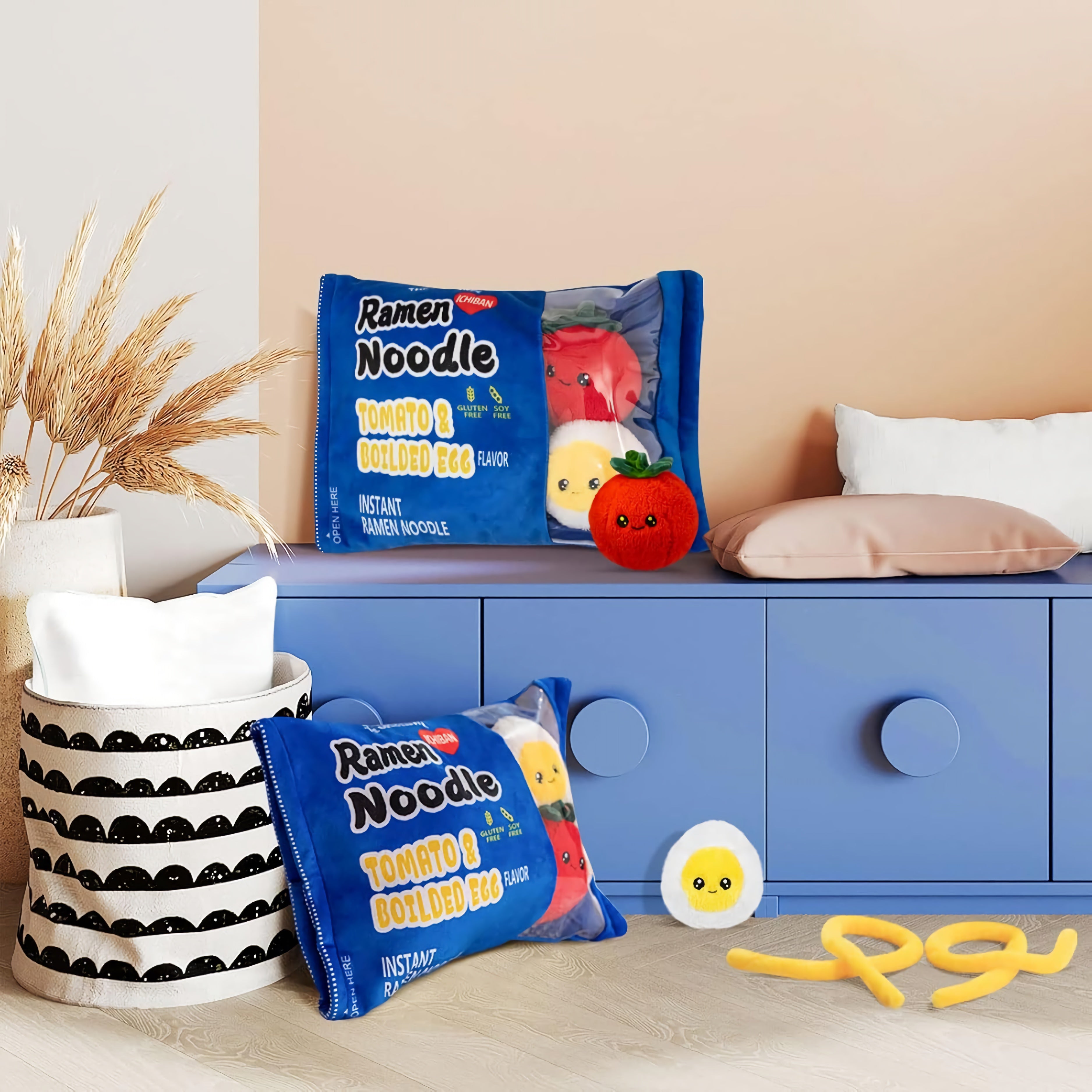 Blue Ramen Buddies, Peekaboo Plush Set - Hops and Pops - Cute - Plushies - Kawaii - Stuffed Animals