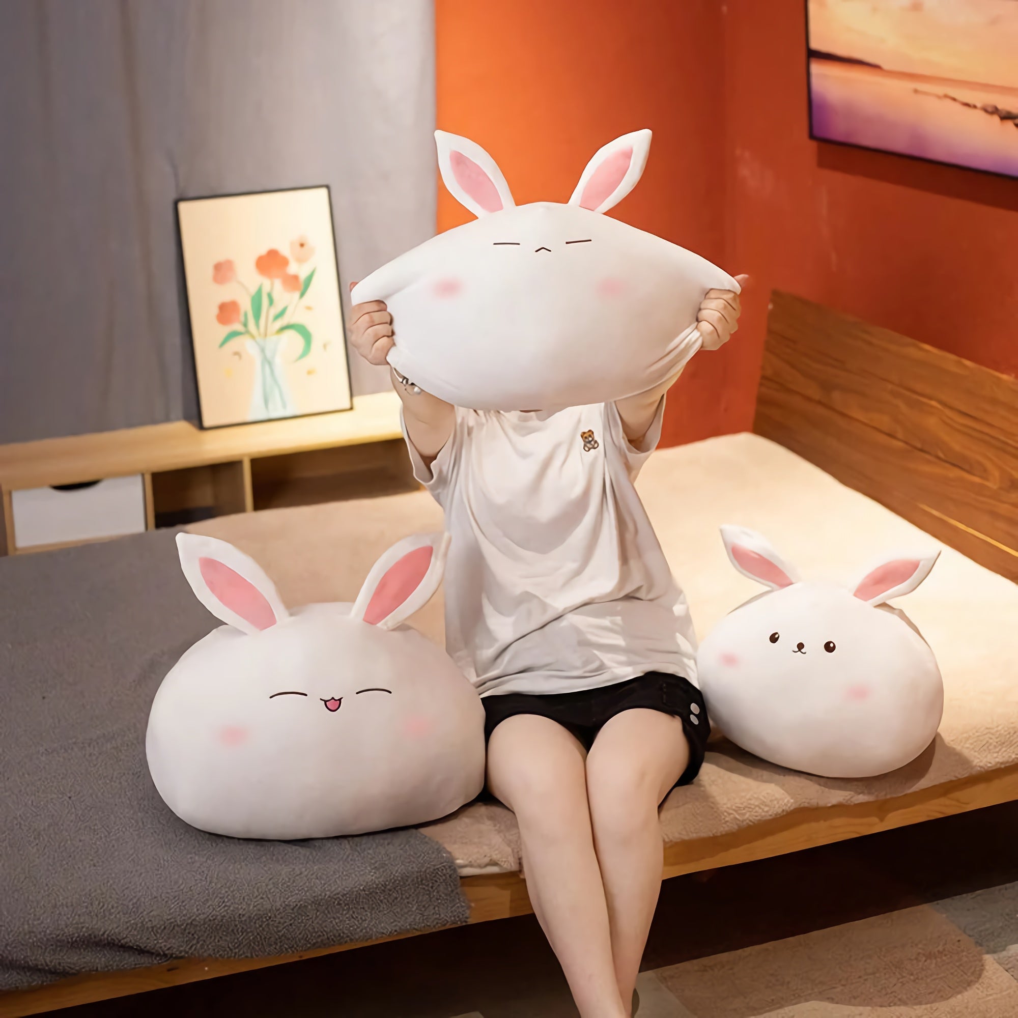 Bun Bloop Bunny Plushies - Hops and Pops - Cute - Plushies - Kawaii - Rabbit Plush - Pink - White