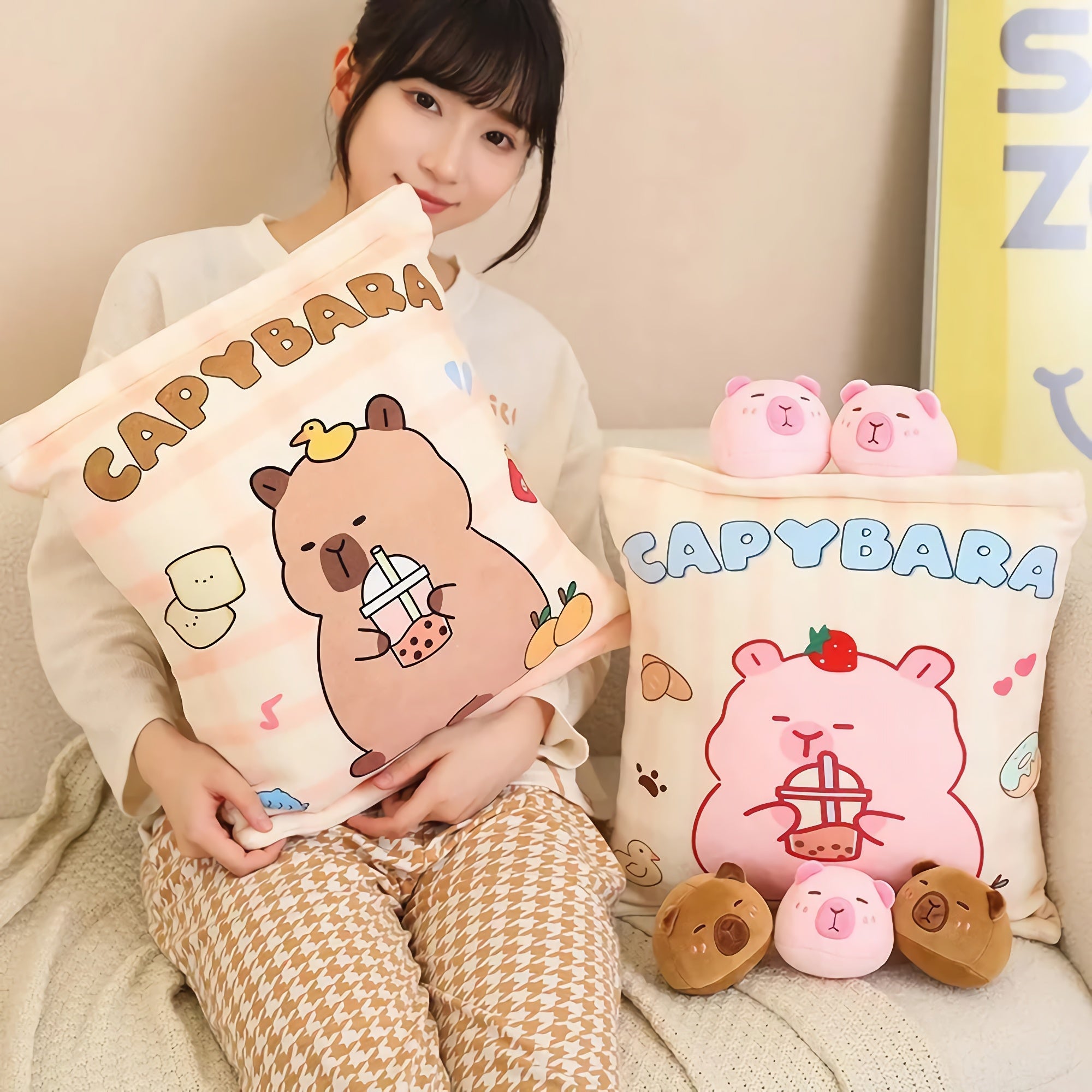 Capy Snack Buddies Peekaboo Plush Set - Hops and Pops - Cute - Plushies - Kawaii - Theme: Kawaii/Cute
