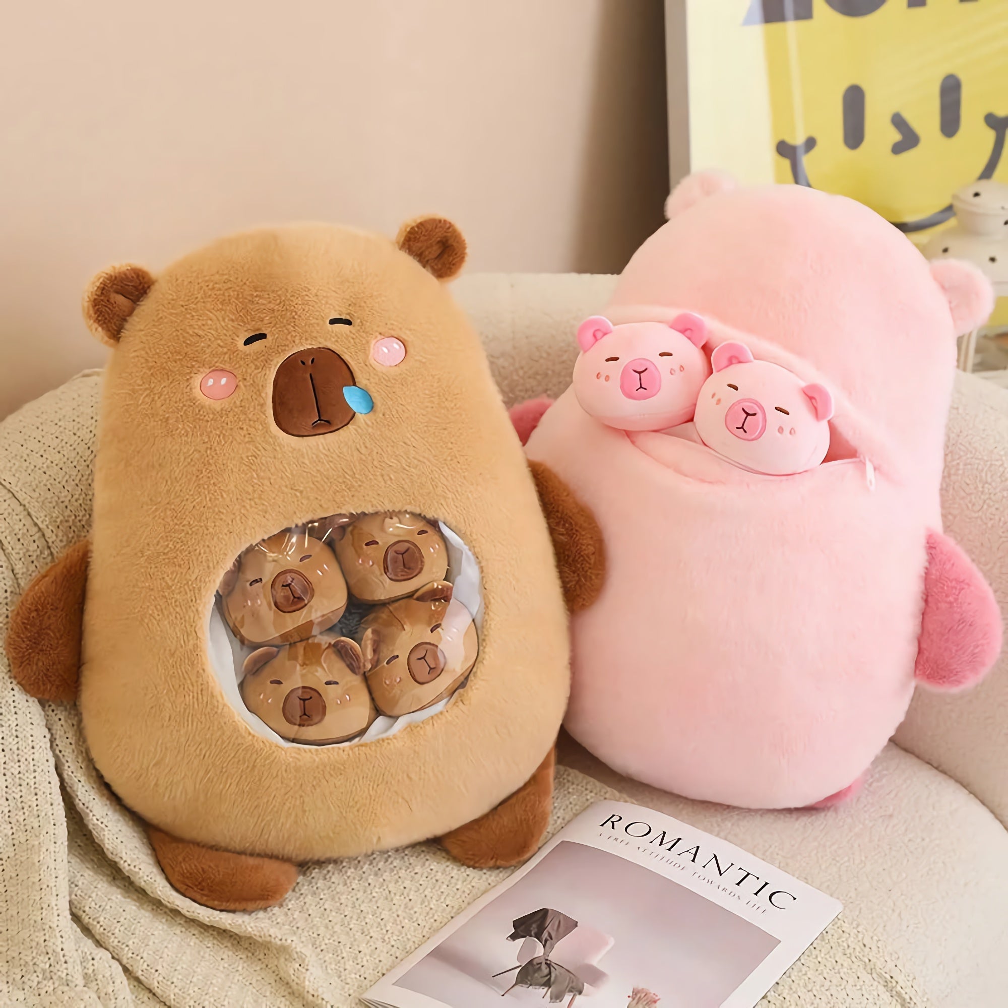 Capy Snuggle Bag Peekaboo Plush Set - Hops and Pops - Cute - Plushies - Kawaii - Capybara Plush - Stuffed Animals