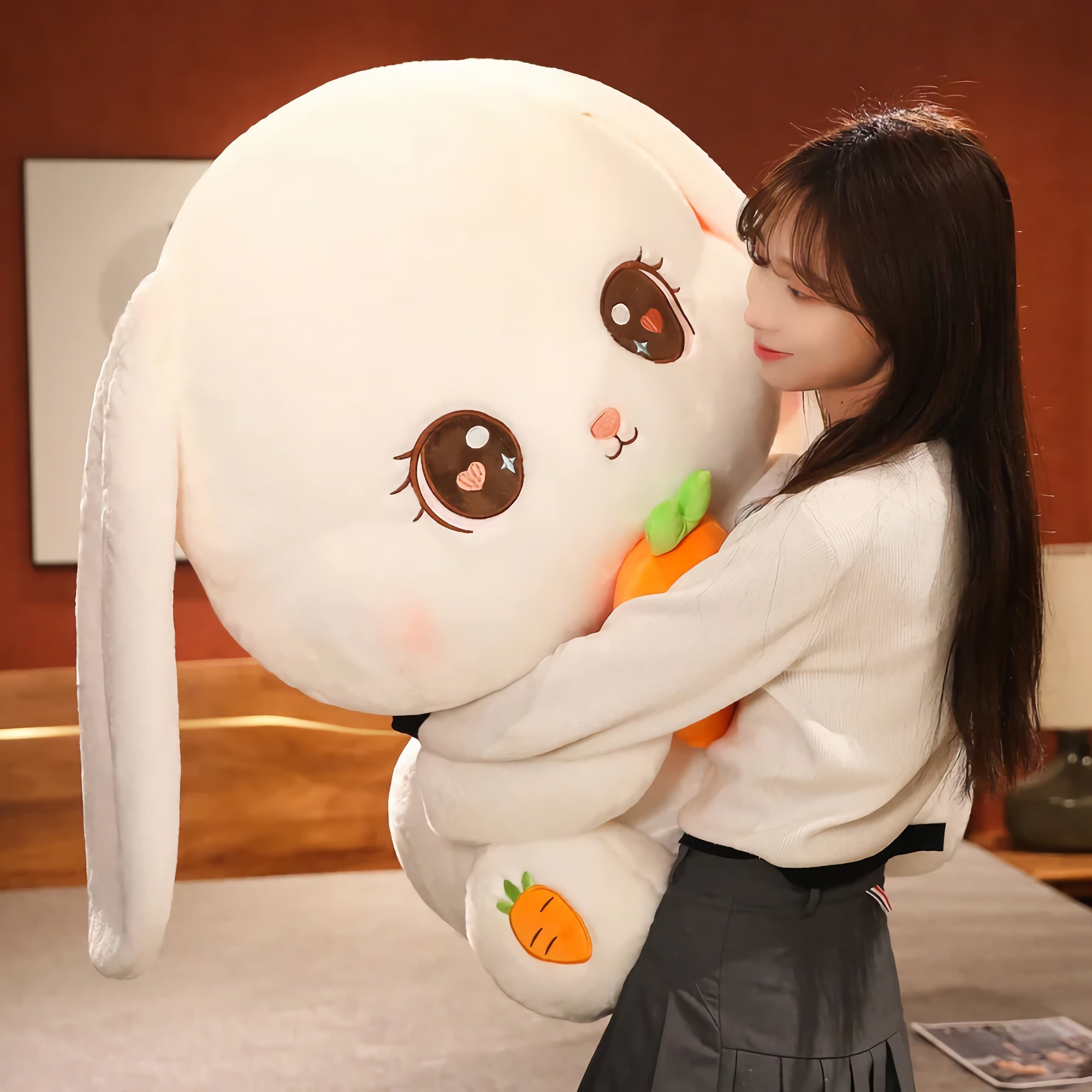 Carrot Cuddle Bunny Plush - Hops and Pops - Cute - Plushies - Kawaii - Rabbit Plush - White - Orange