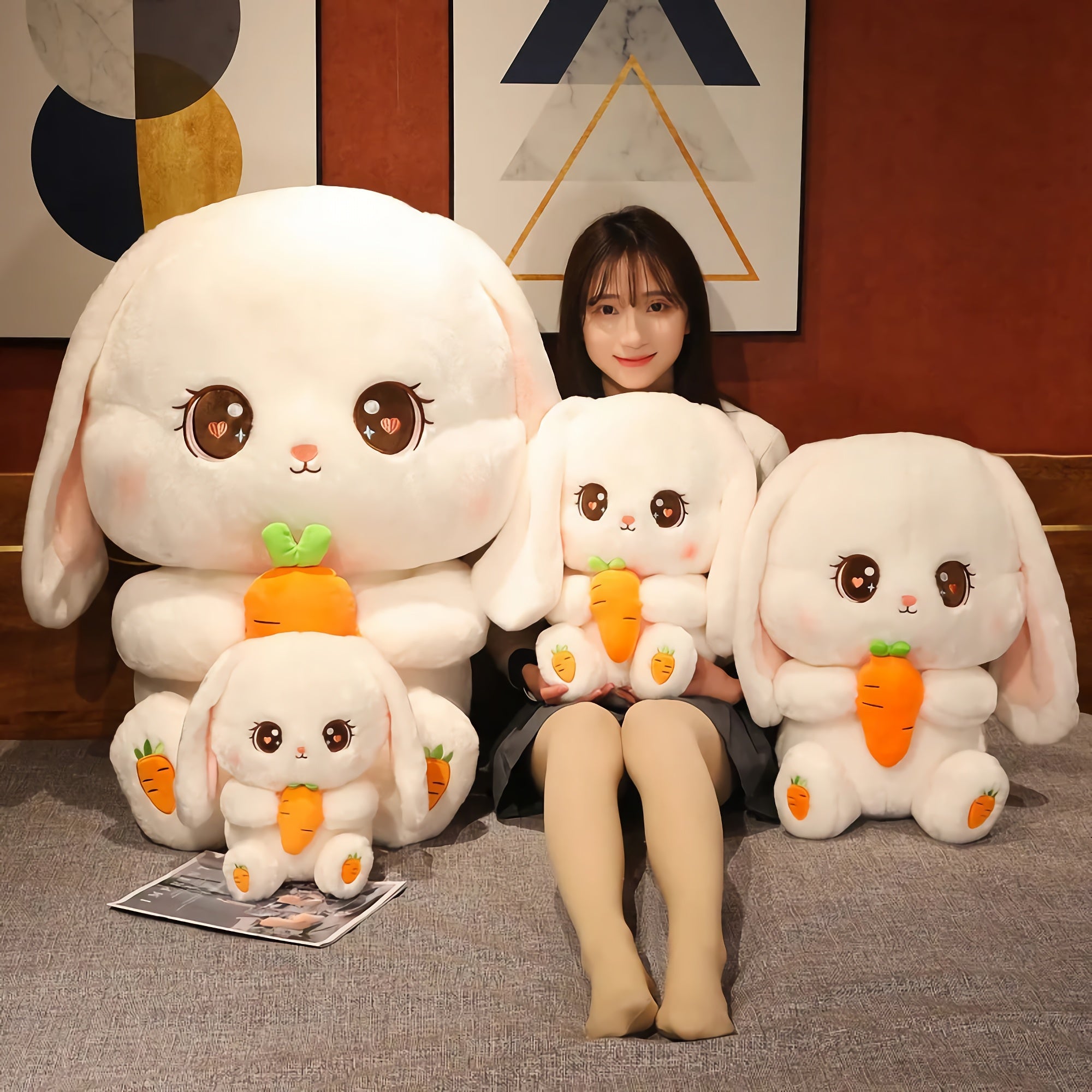 Carrot Cuddle Bunny Plush - Hops and Pops - Cute - Plushies - Kawaii - Rabbit Plush - Shape: Round
