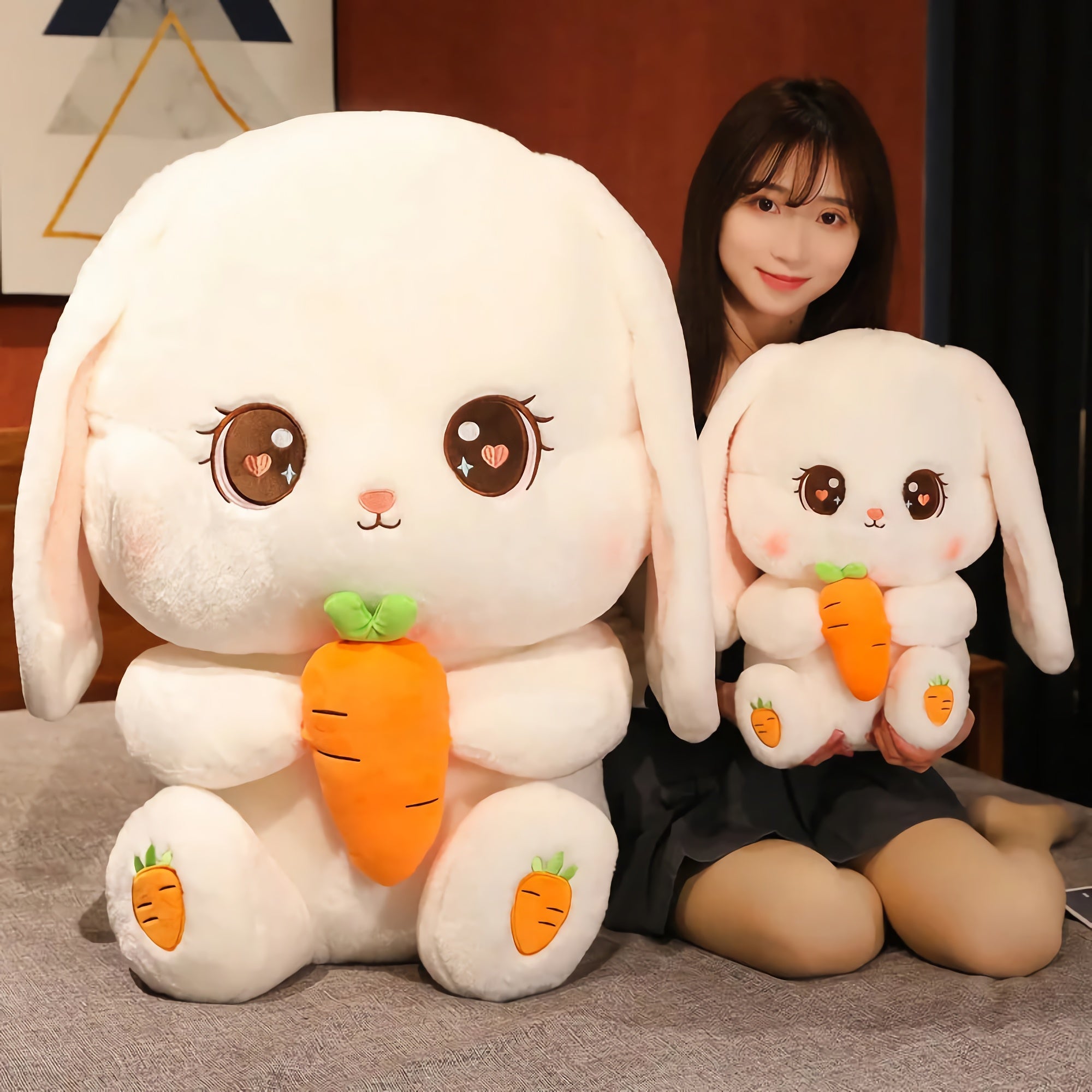 Carrot Cuddle Bunny Plush - Hops and Pops - Cute - Plushies - Kawaii - Rabbit Plush - Sitting Plush