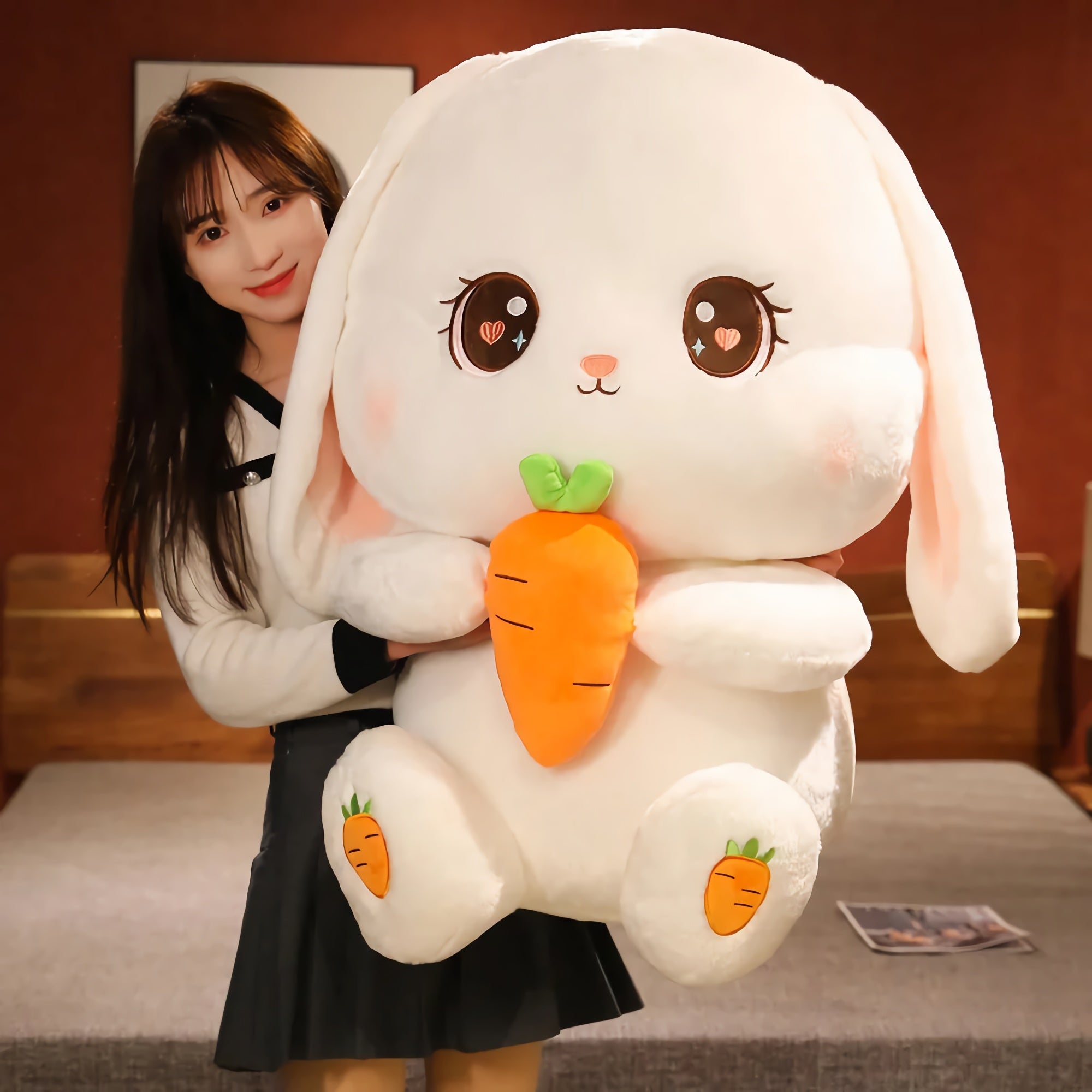 Carrot Cuddle Bunny Plush - Hops and Pops - Cute - Plushies - Kawaii - Rabbit Plush - Happy Plush