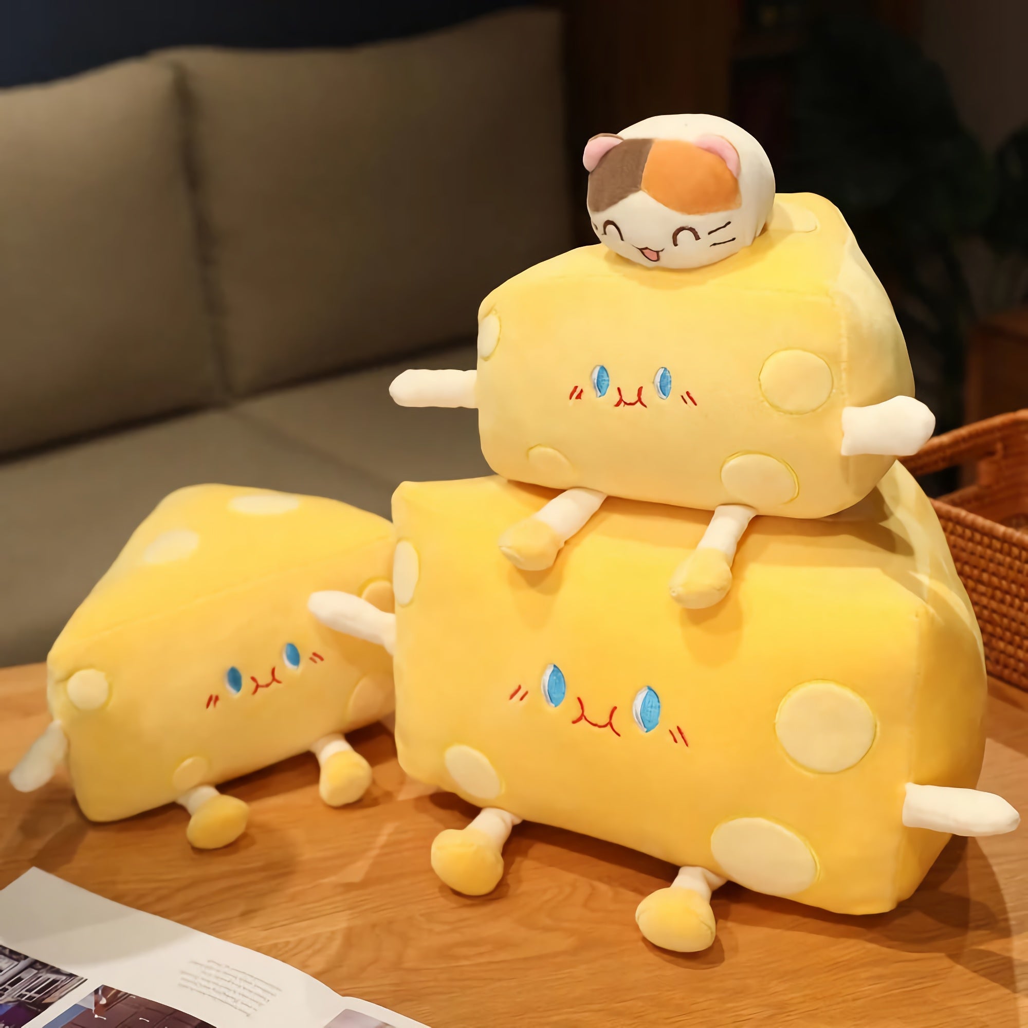 Cheddar Chonks - Kawaii Cheese Slice Plushies - Hops and Pops - Cute - Plushies - Kawaii - Rabbit Plush - Cat Plush - Hamster Plush - Yellow