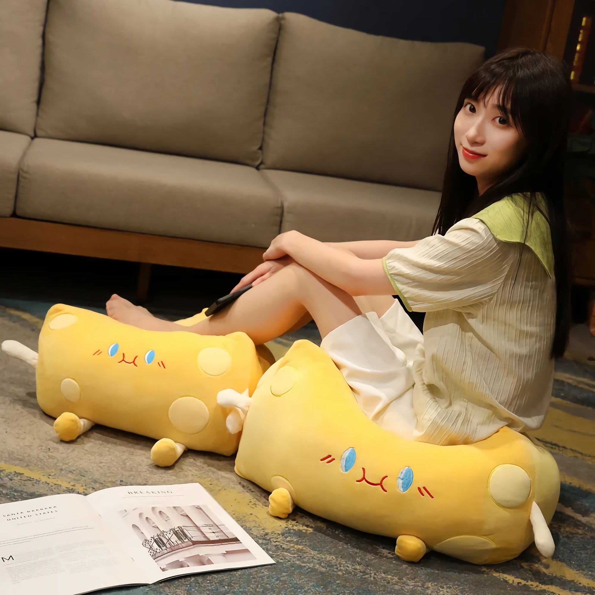 Cheddar Chonks - Kawaii Cheese Slice Plushies - Hops and Pops - Cute - Plushies - Kawaii - Happy Plush, Blushing Plush