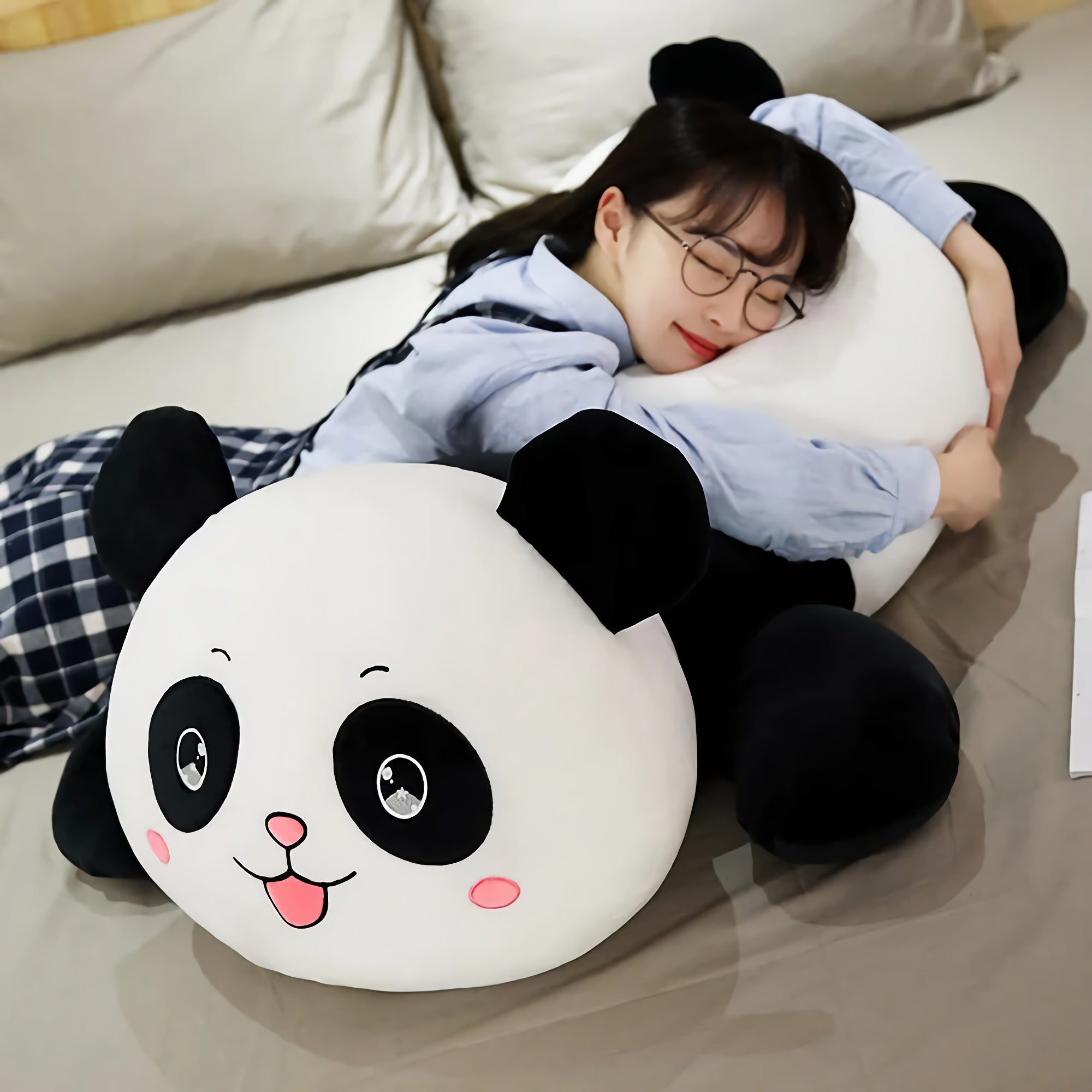 Chubby Roll Panda Plush - Hops and Pops - Cute - Plushies - Kawaii - Panda Plush - Black - White