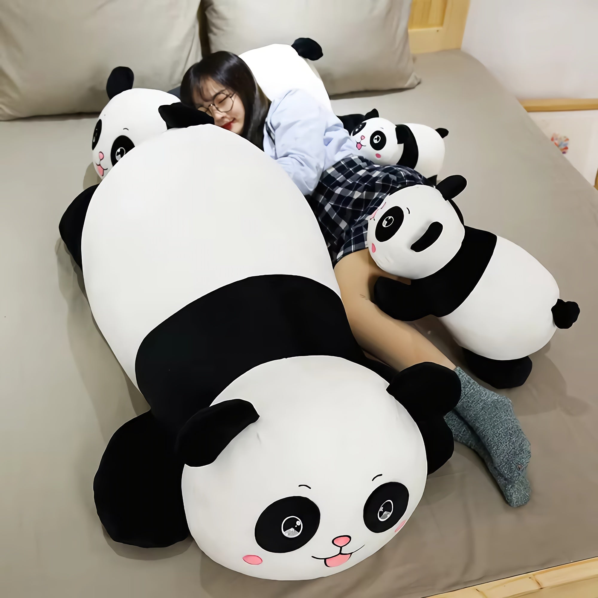 Chubby Roll Panda Plush - Hops and Pops - Cute - Plushies - Kawaii - Panda Plush - Stuffed Animals