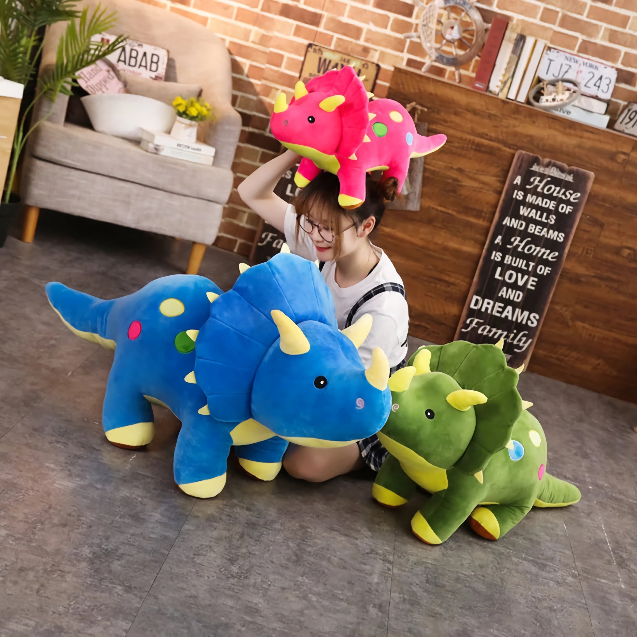 Chubby Triceratops Plush Dino Companions - Hops and Pops - Cute - Plushies - Kawaii - Dinosaur Plush - Stuffed Animals