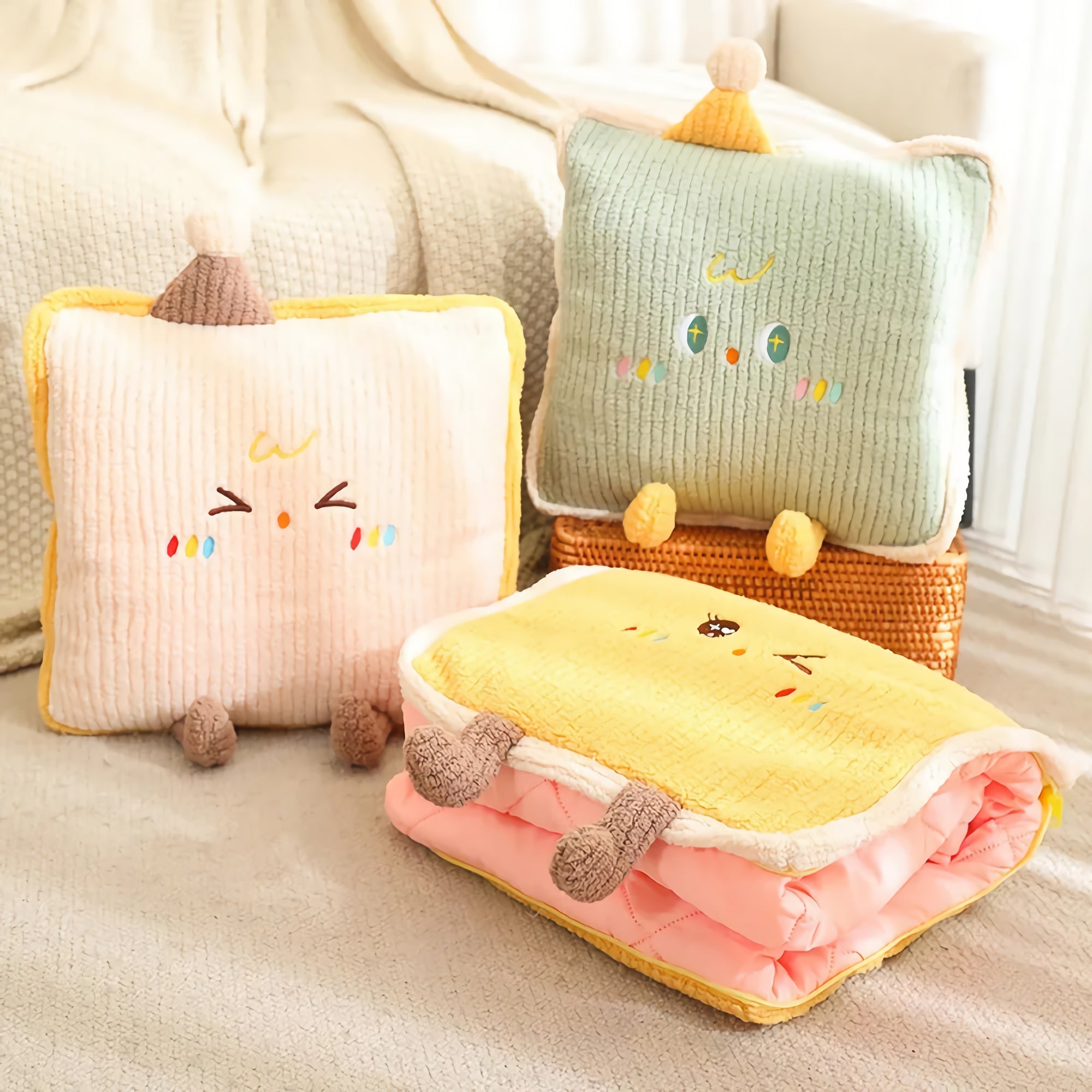 Cozy Hug Pocket Blanket Set - Hops and Pops - Cute - Plushies - Kawaii - Emojis Plush - Features: Transforming, Two in One