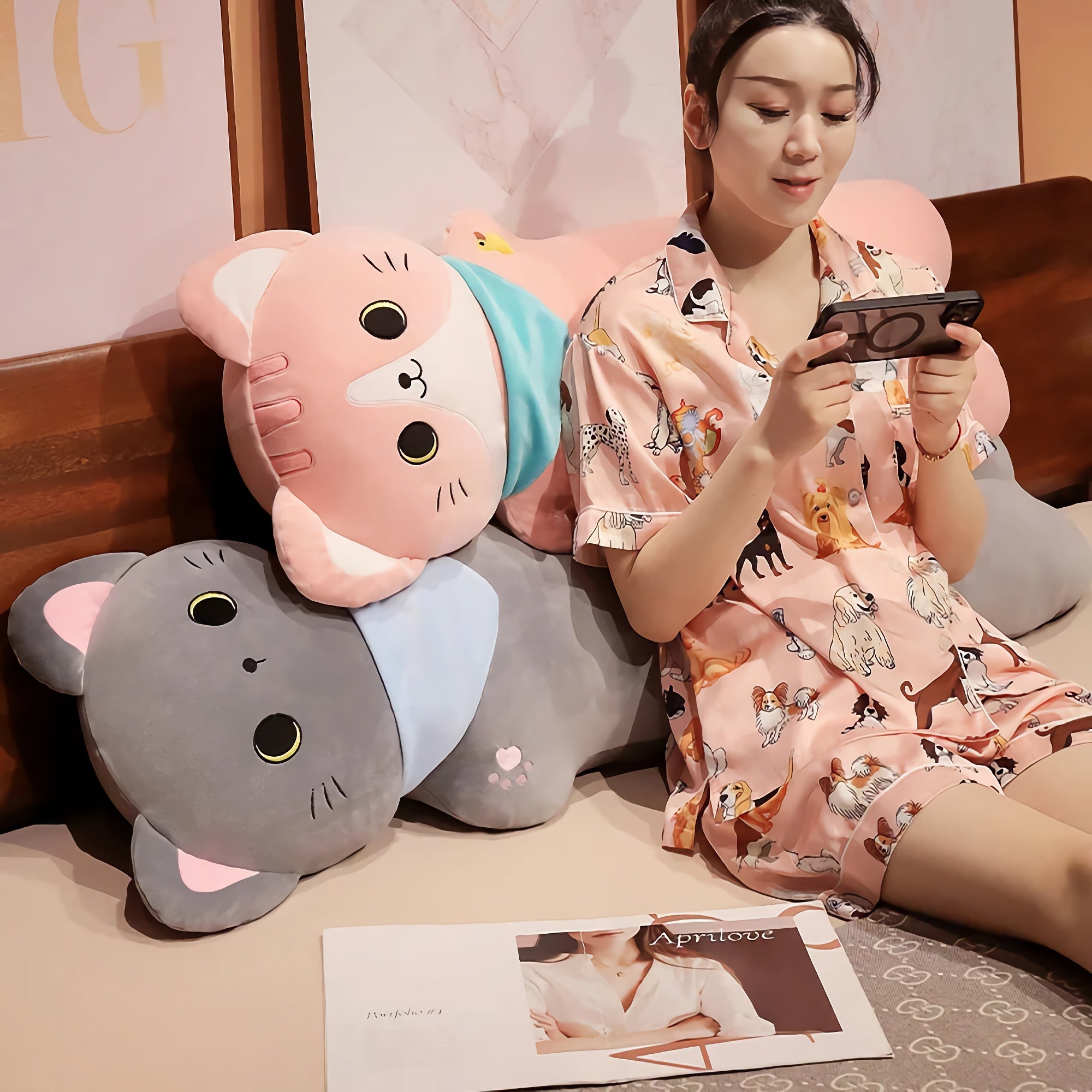 Cozy Scarf Cat Buddy Looong Plushie - Hops and Pops - Cute - Plushies - Kawaii - Cat Plush - Size: Giant - Size: Big