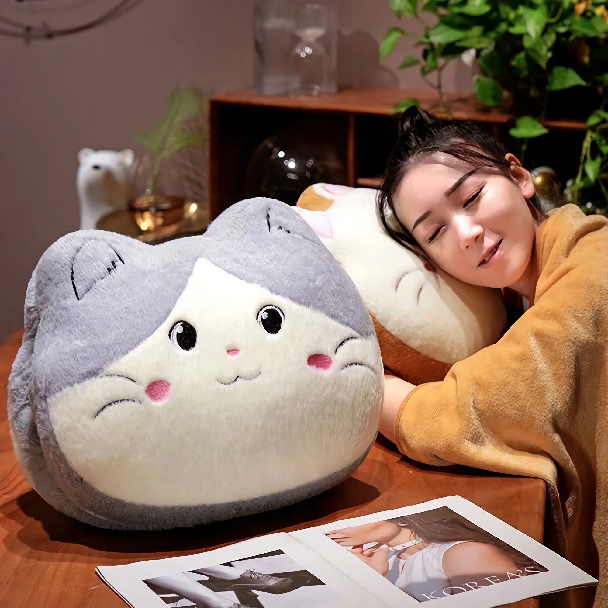 CozyCat 3-in-1 Plush Hand Warmer & Blanket Set - Hops and Pops - Cute - Plushies - Kawaii - Cat Plush - Pet Animals Plush