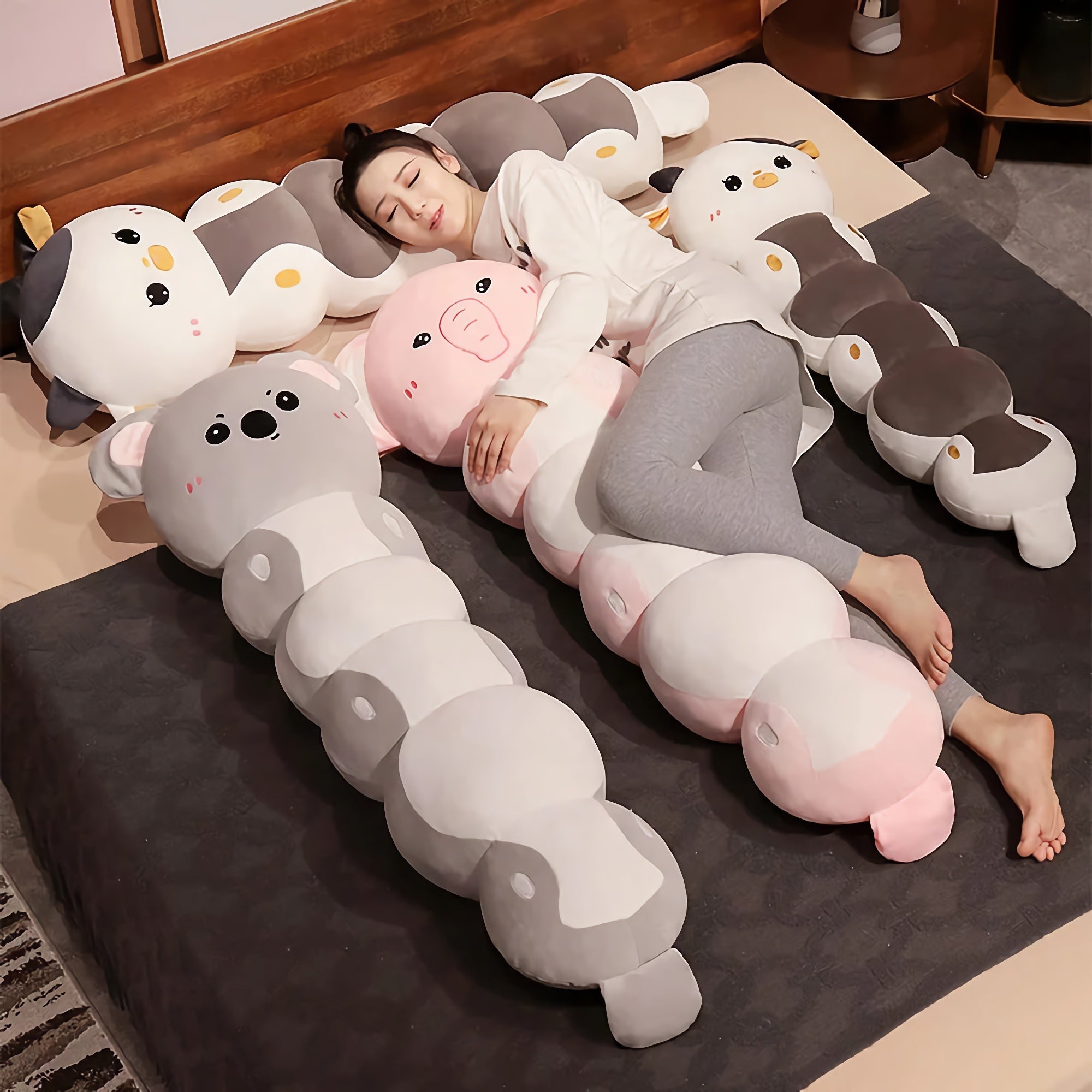 Cuddlepillars - Wiggly Looong Plush Hug Buddies - Hops and Pops - Cute - Plushies - Kawaii - Cat Plush - Caterpillar Plush - Elephant Plush - Koala Plush - Pink - Brown - Gray