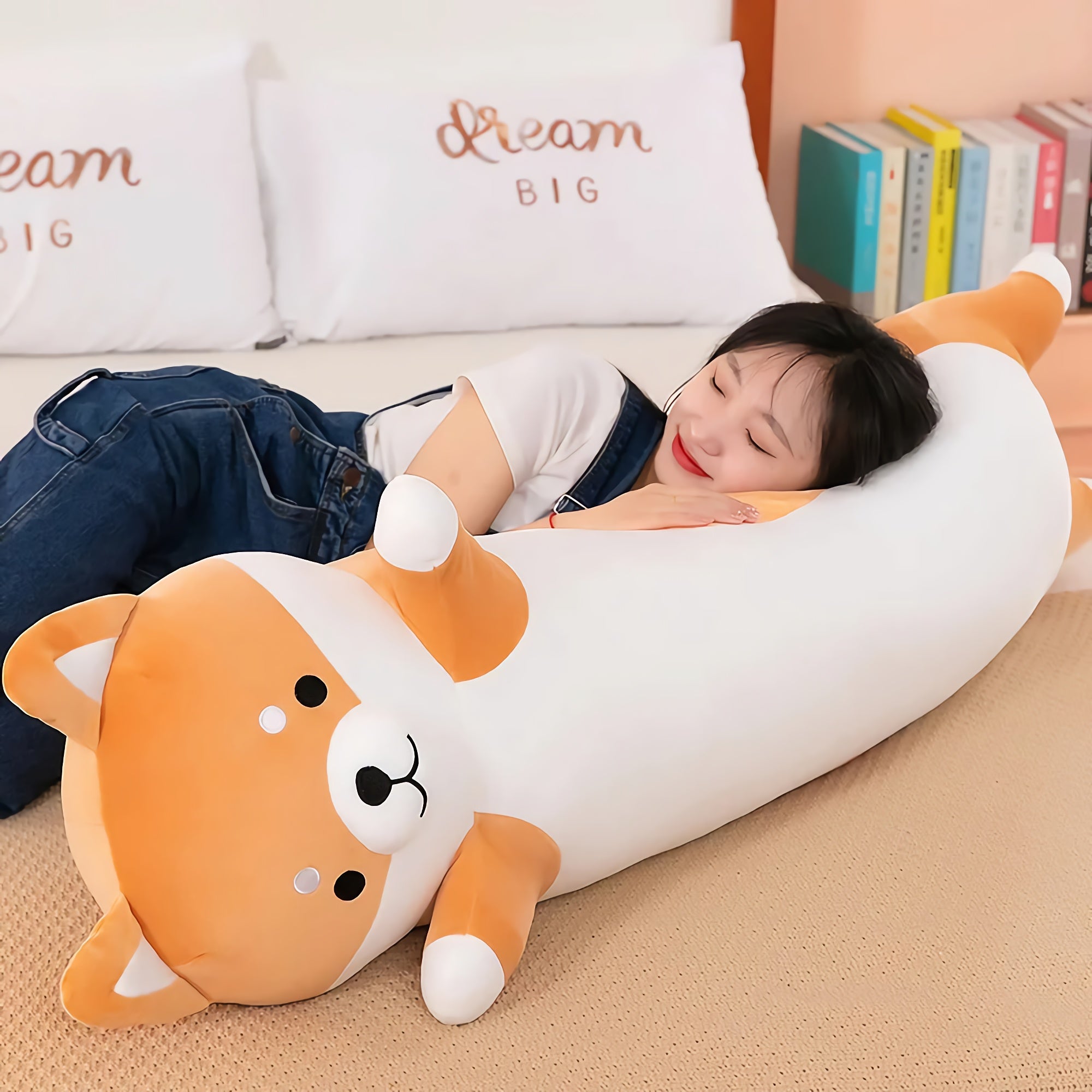Cuddly Shiba Inu Looong Plushie - Hops and Pops - Cute - Plushies - Kawaii - Dog Plush - Orange