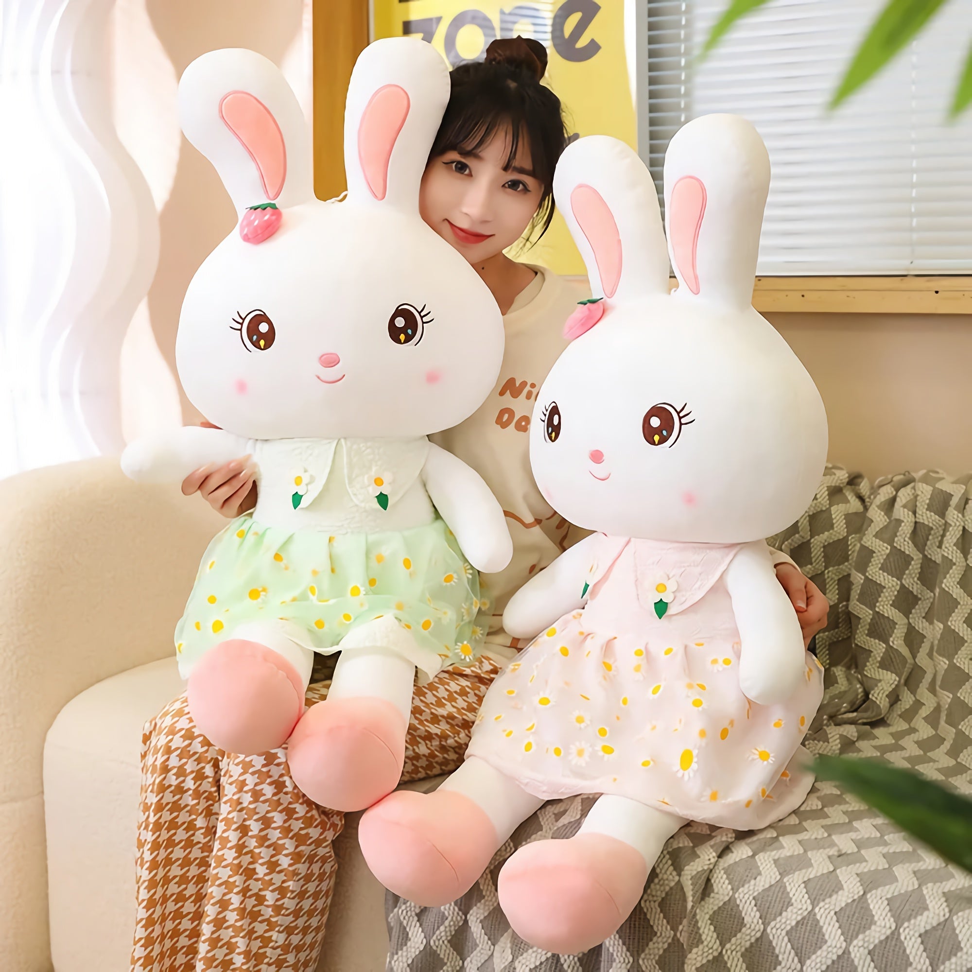 Daisy Dress Bunnies, Sweet Plush Rabbits in Floral Skirts - Hops and Pops - Cute - Plushies - Kawaii - Rabbit Plush - Stuffed Animals