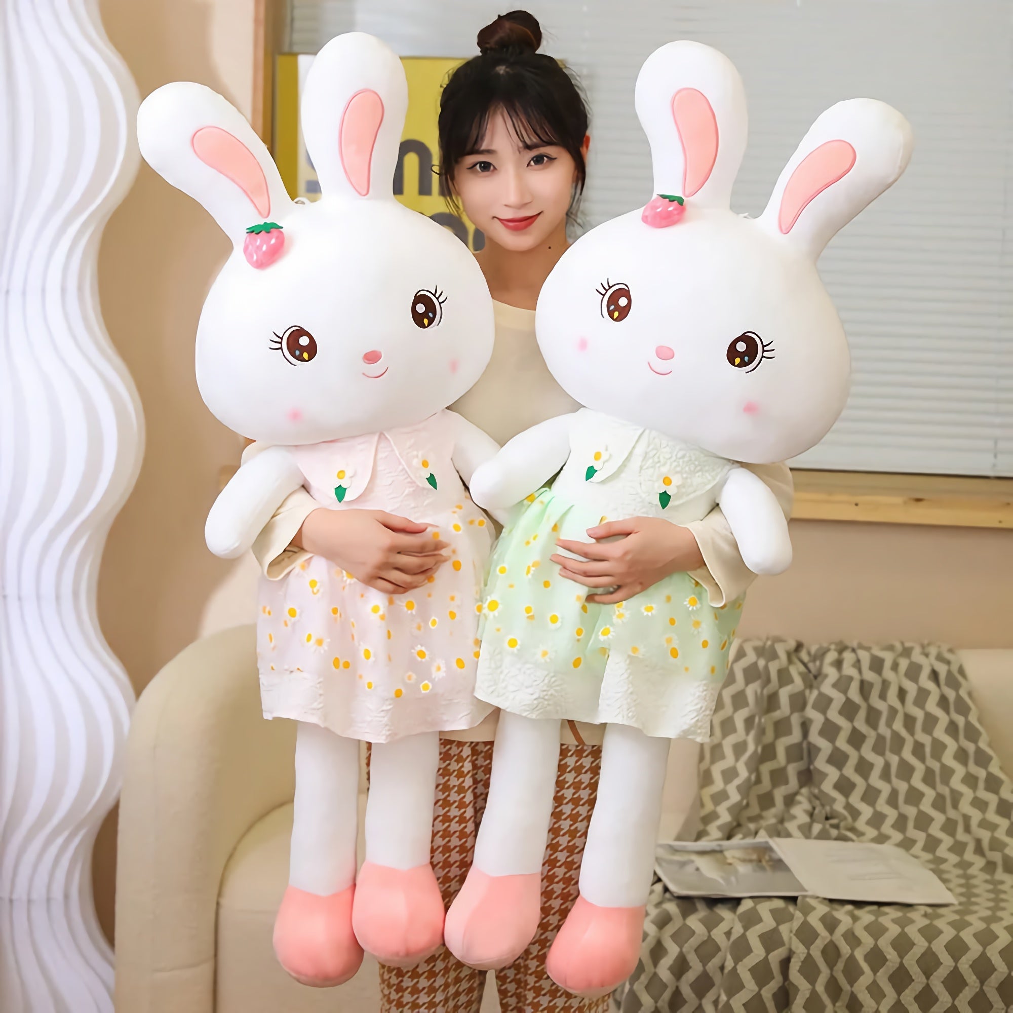 Daisy Dress Bunnies, Sweet Plush Rabbits in Floral Skirts - Hops and Pops - Cute - Plushies - Kawaii - Rabbit Plush - Accessories: Frock