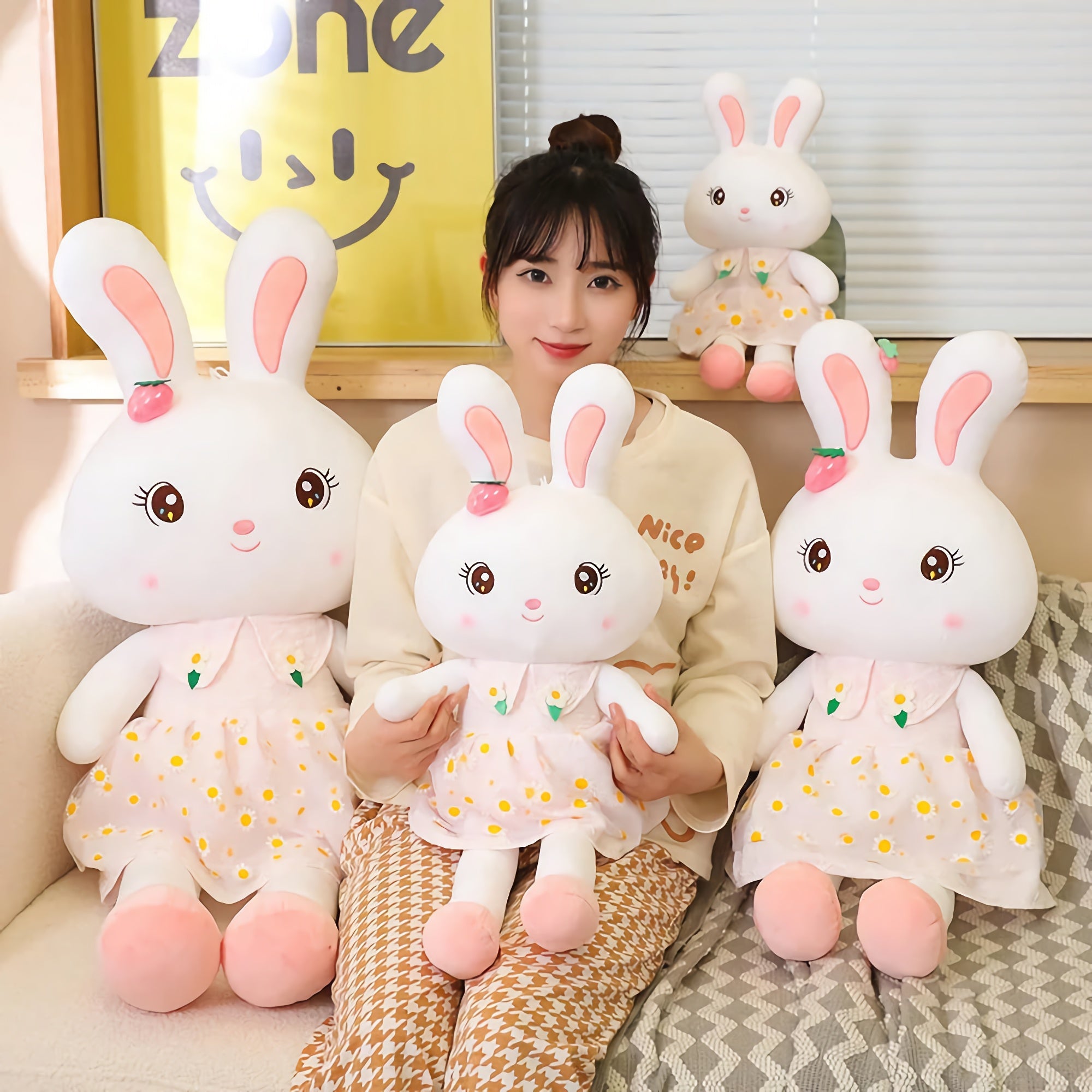 Daisy Dress Bunnies, Sweet Plush Rabbits in Floral Skirts - Hops and Pops - Cute - Plushies - Kawaii - Rabbit Plush - Stuffed Animals