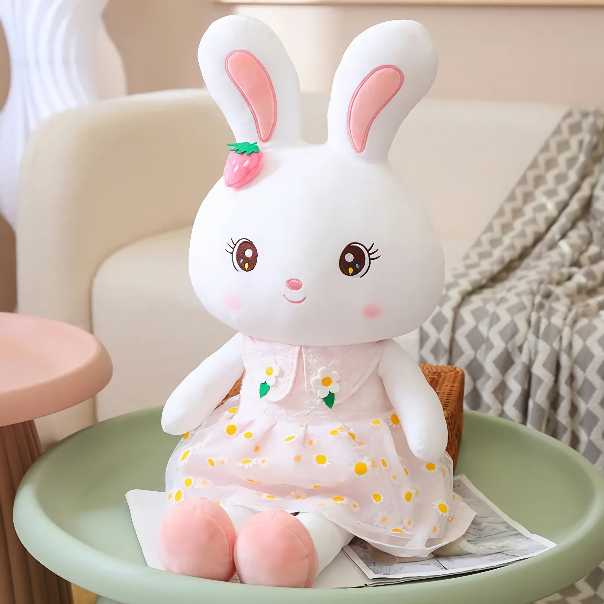 Daisy Dress Bunnies, Sweet Plush Rabbits in Floral Skirts - Hops and Pops - Cute - Plushies - Kawaii - Rabbit Plush - Happy Plush