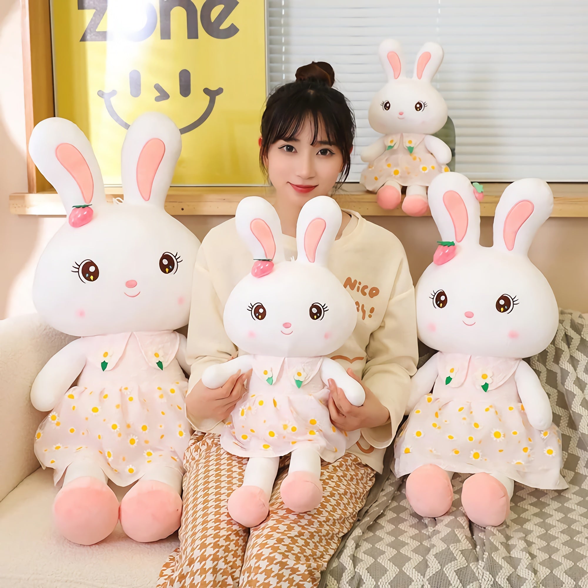 Daisy Dress Bunnies, Sweet Plush Rabbits in Floral Skirts - Hops and Pops - Cute - Plushies - Kawaii - Rabbit Plush - Stuffed Animals