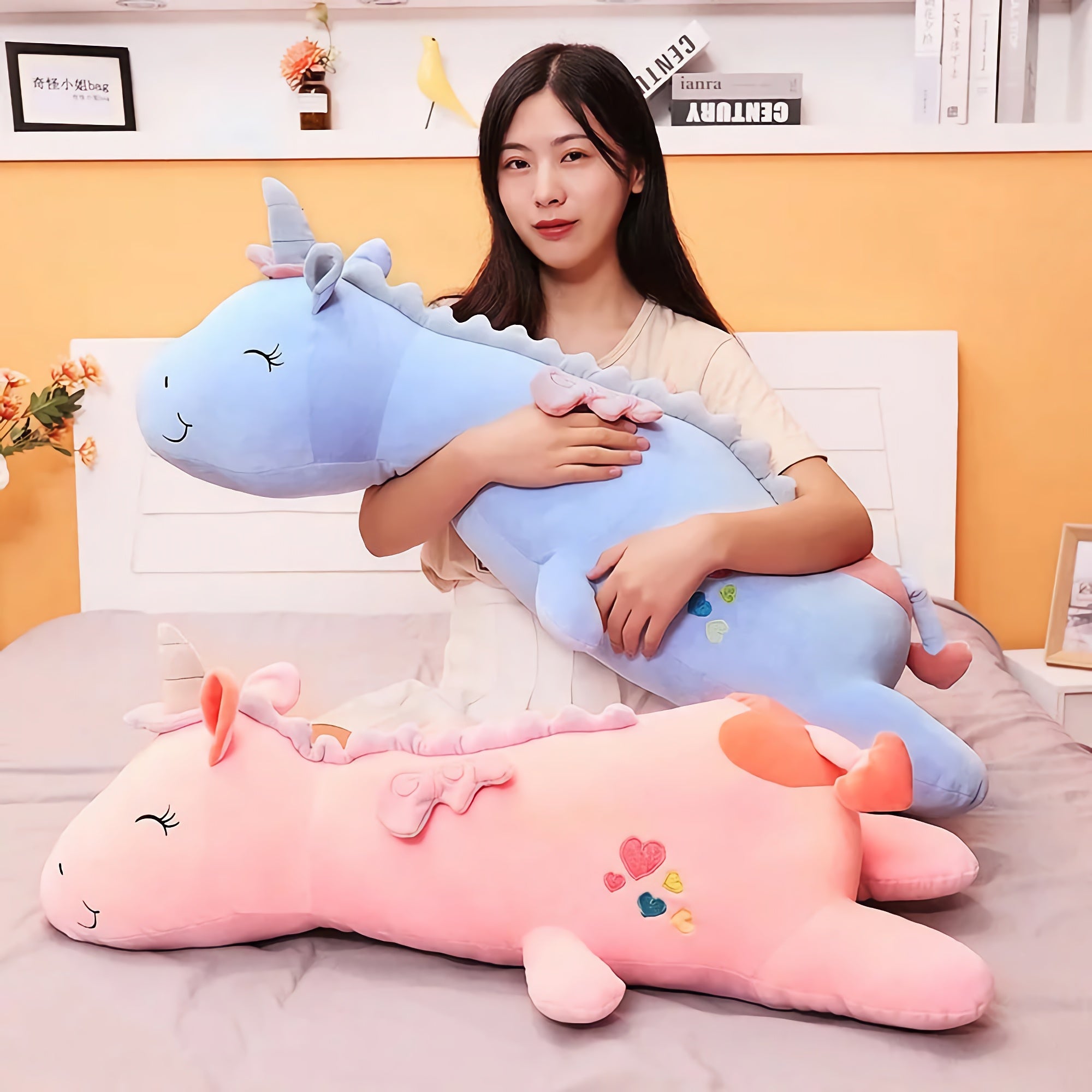 DreamWhirl Unicorns, Pastel Plush Pillow Companions - Hops and Pops - Cute - Plushies - Kawaii - Unicorn Plush - Blue - Pink - White