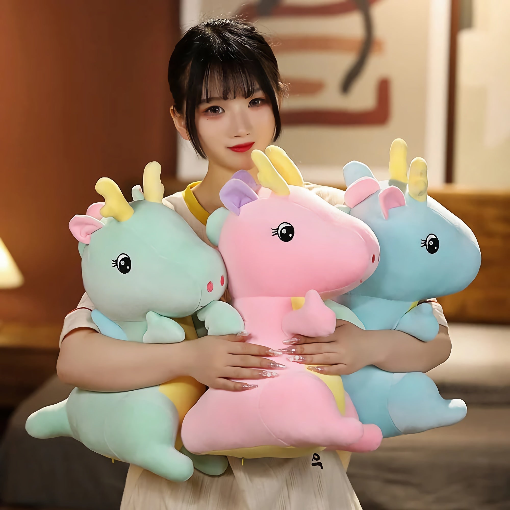 Dreamy Dino Dragon Plushies - Hops and Pops - Cute - Plushies - Kawaii - Dinosaur Plush - Pink - Blue - Green